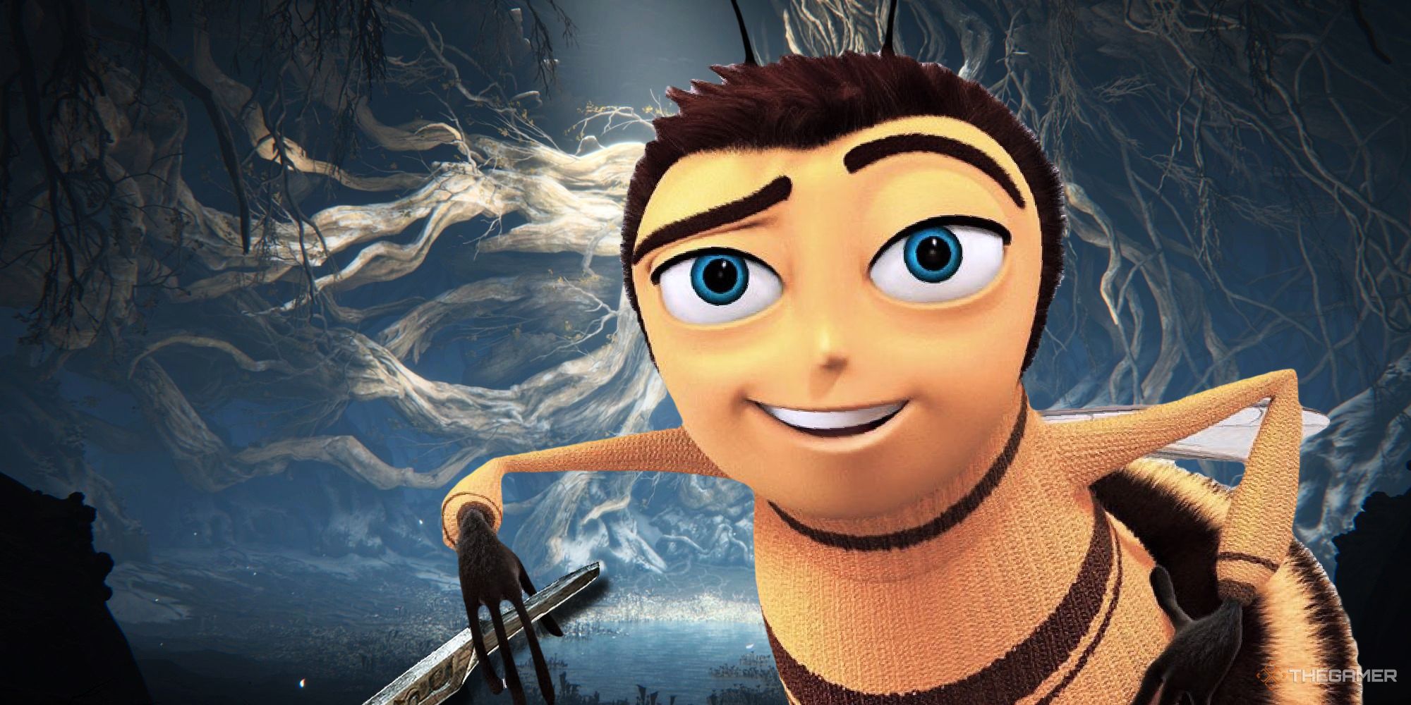 Bee Movie so you like jazz meme but hes in Elden Ring Malenia boss arena holding her sword-1