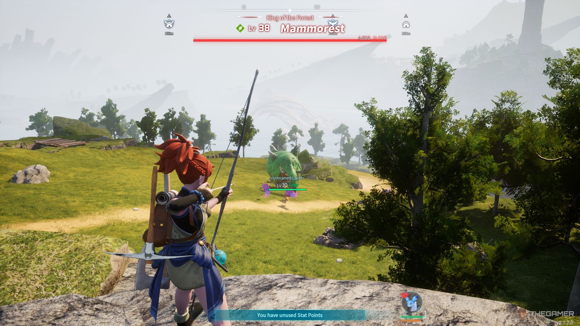 Palworld avatar aiming at Mammorest King of the Forest