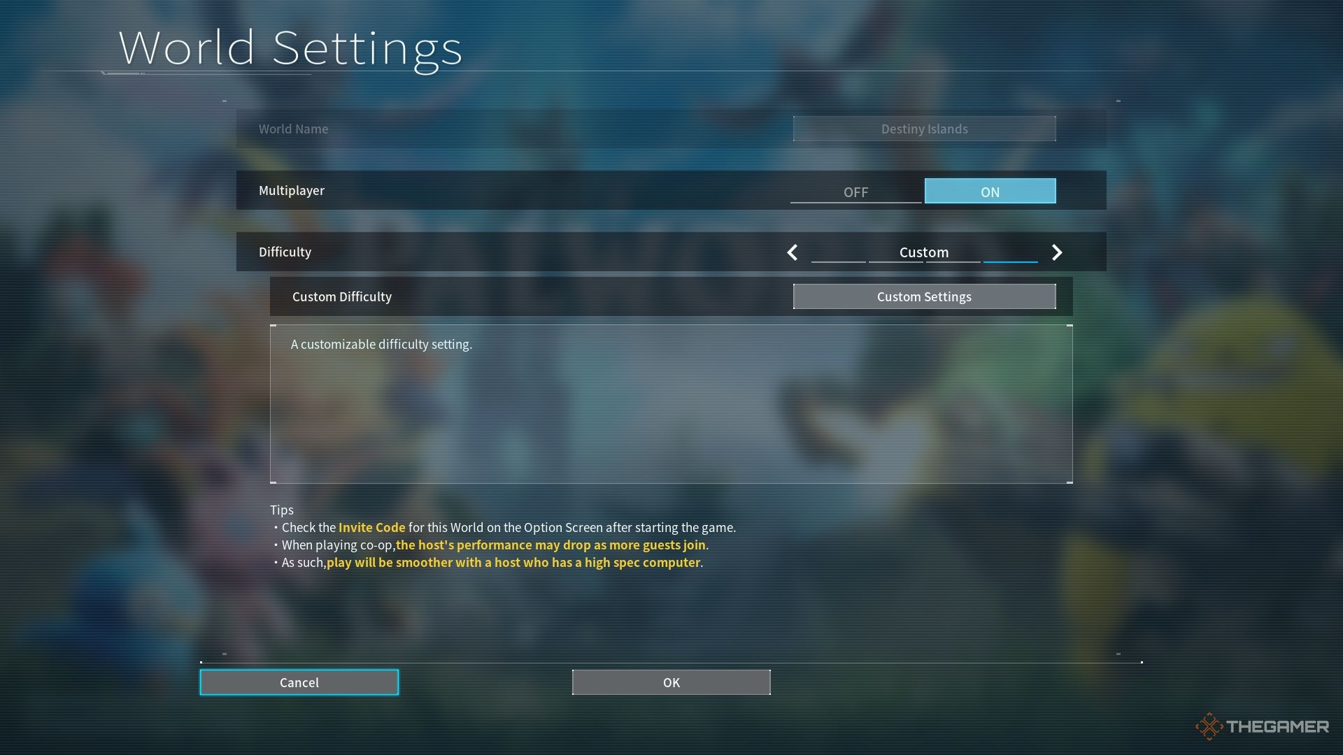 Palworld World Settings Menu