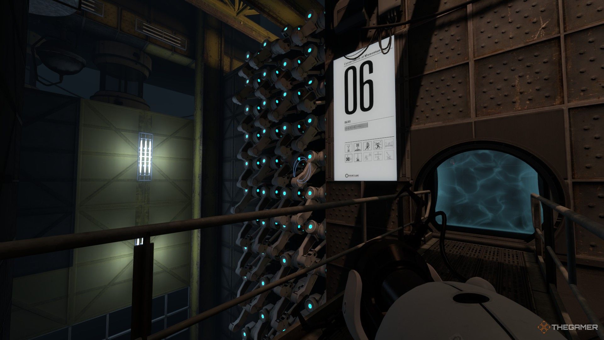 A screenshot from Portal: Revolution, showing a player looking at the Level 6 test center
