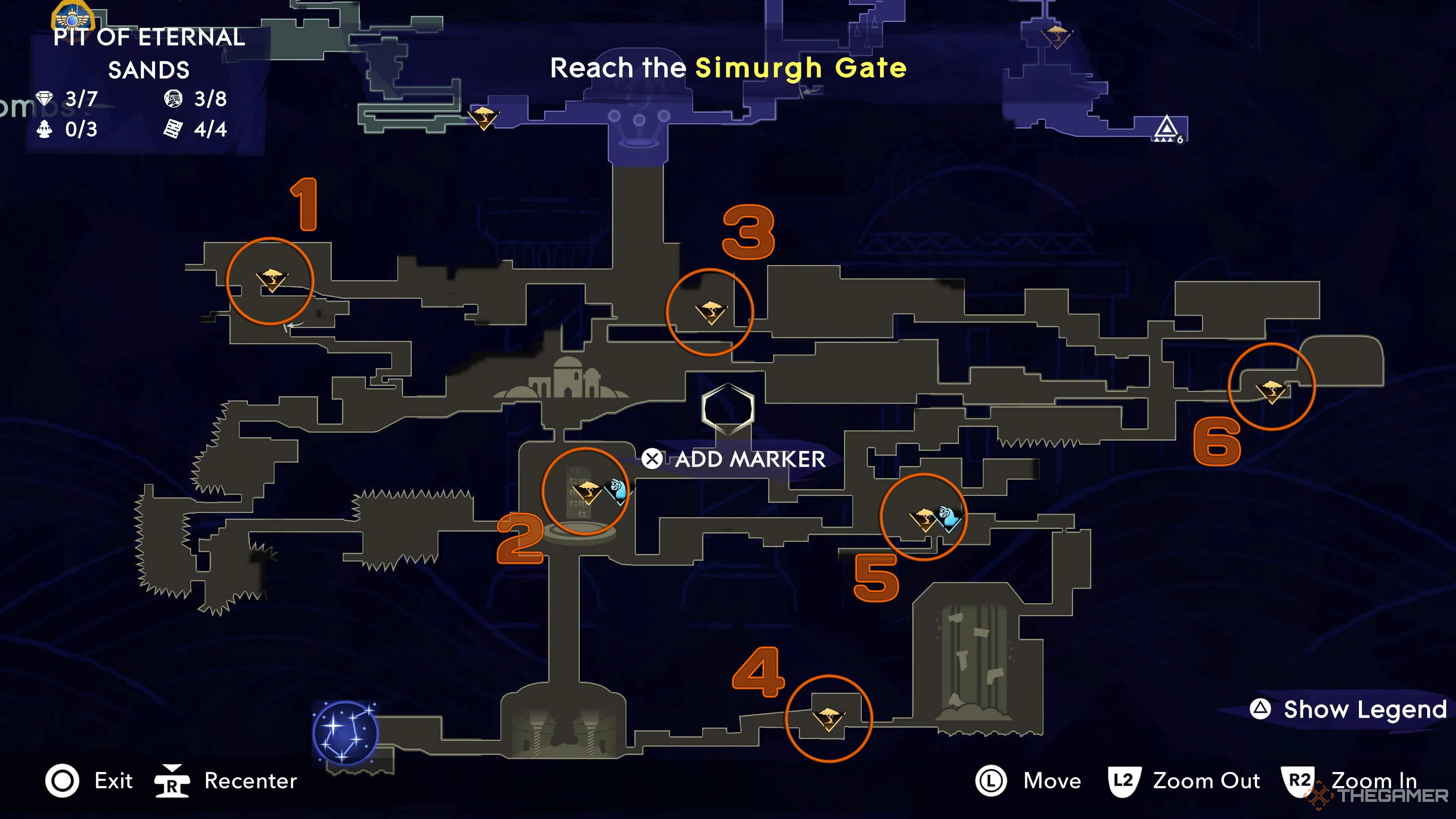 Prince of Persia The Lost Crown Pit of Eternal Sands Map Wak-Wak Trees marked