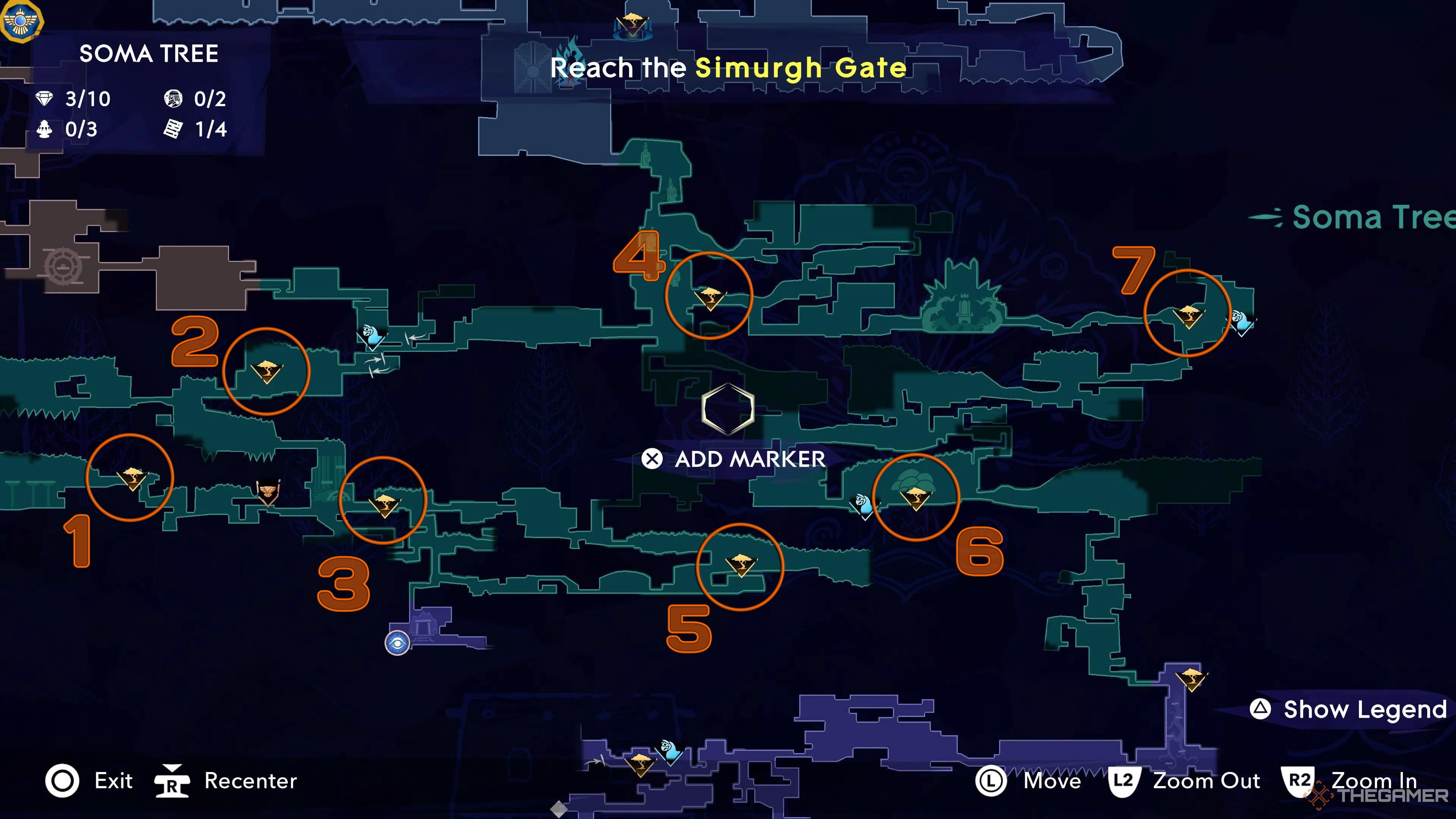 Prince of Persia: The Lost Crown Soma Tree Map Wak-Wak Trees marked