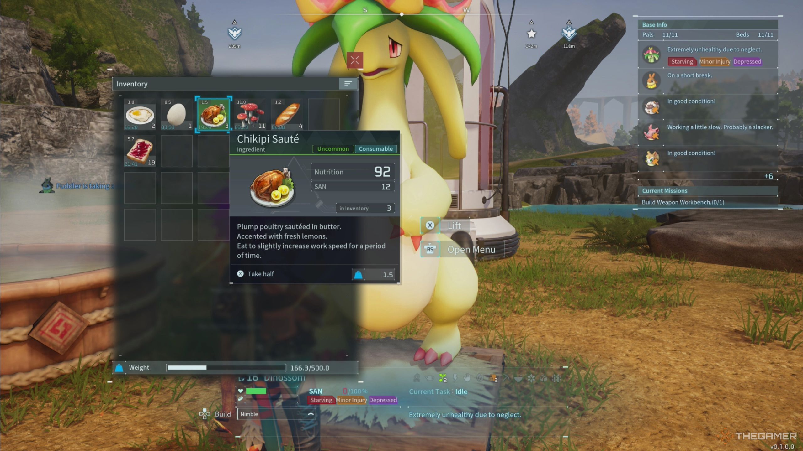 Palworld: Feeding a sick pal food to help increase their sanity