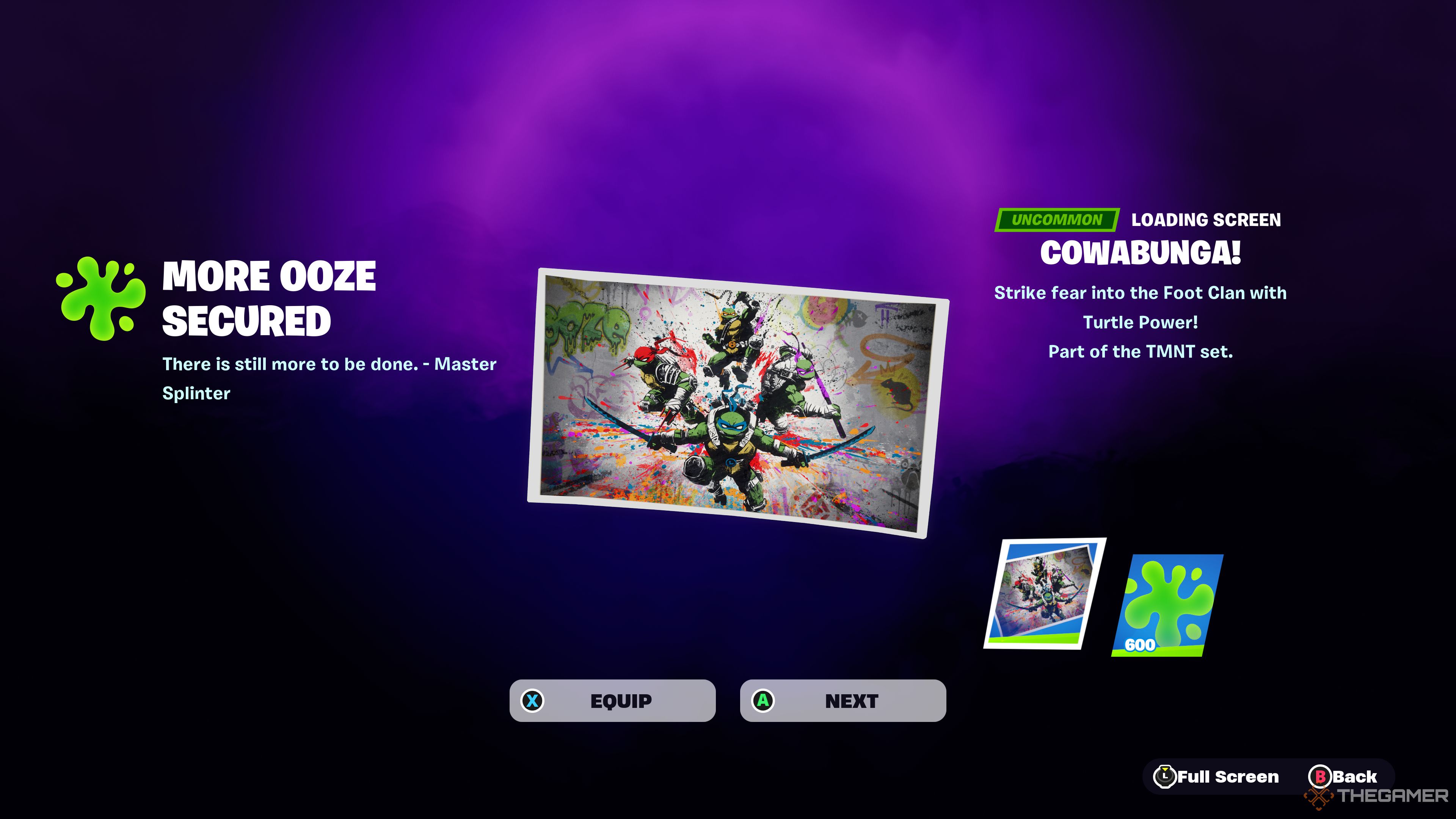 TMNT Cowabunga Loading Screen reward for completing the Shredder quests in Fortnite Chapter 5 Season 1
