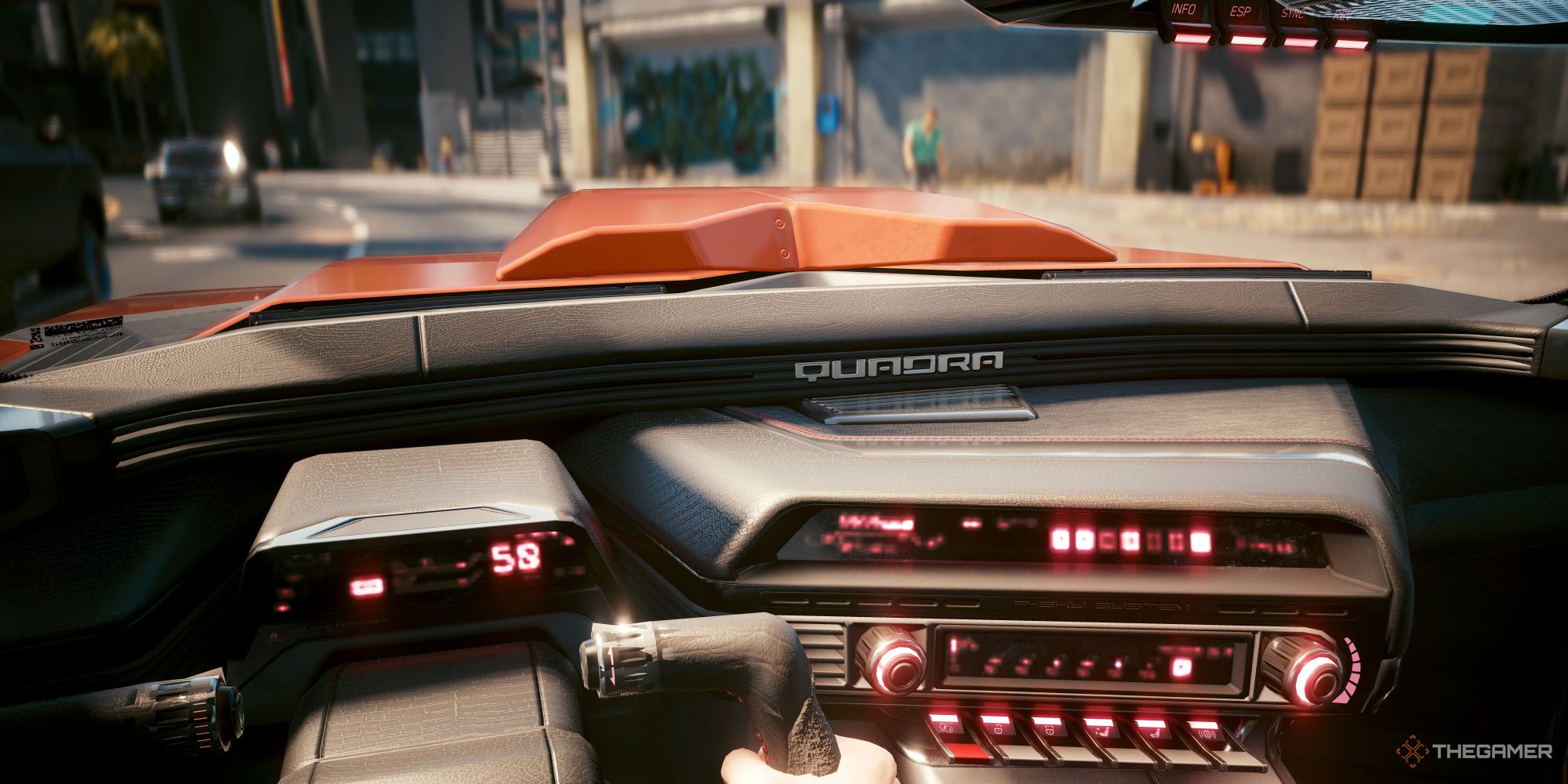 The interior of a sports car in Cyberpunk 2077