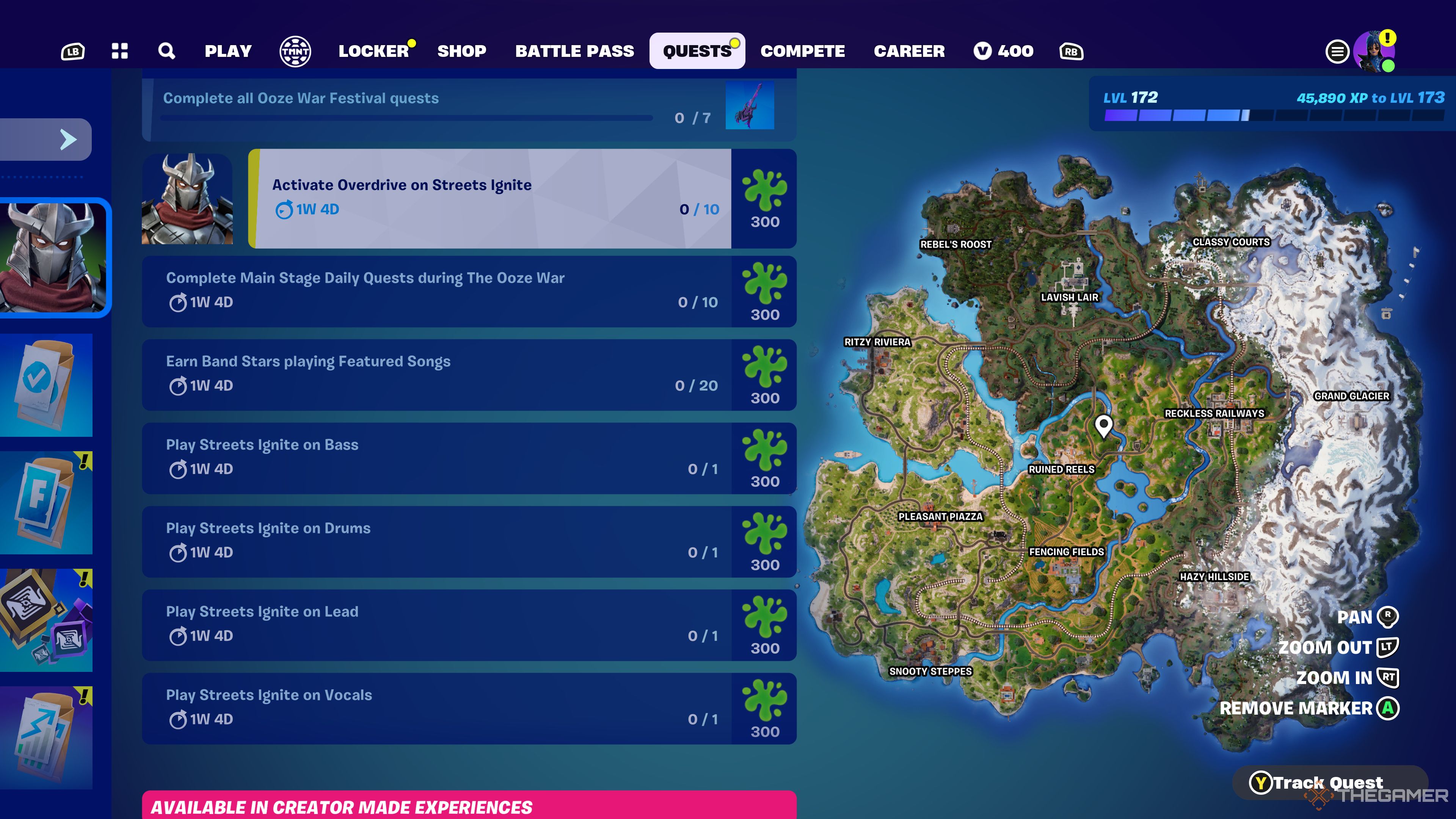 Screenshot of the TMNT Festival Main Stage quests in fortnite