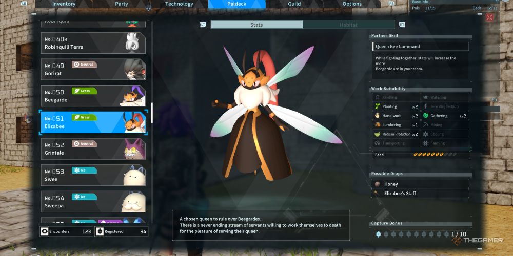 Elizabee's info page in Palworld