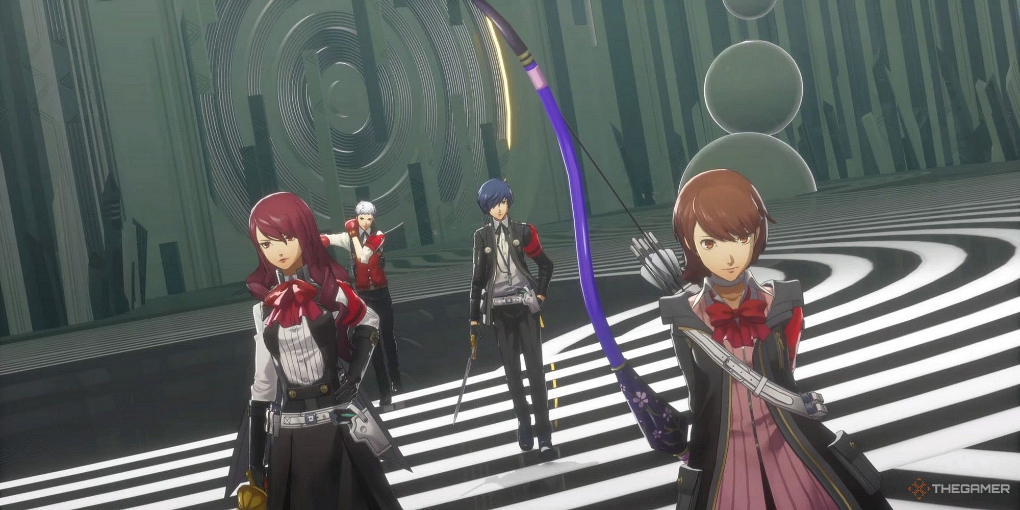 mitsuru, akihiko, the protagonist, and yukari in adamah persona 3 reload sixth block of tartarus p3r