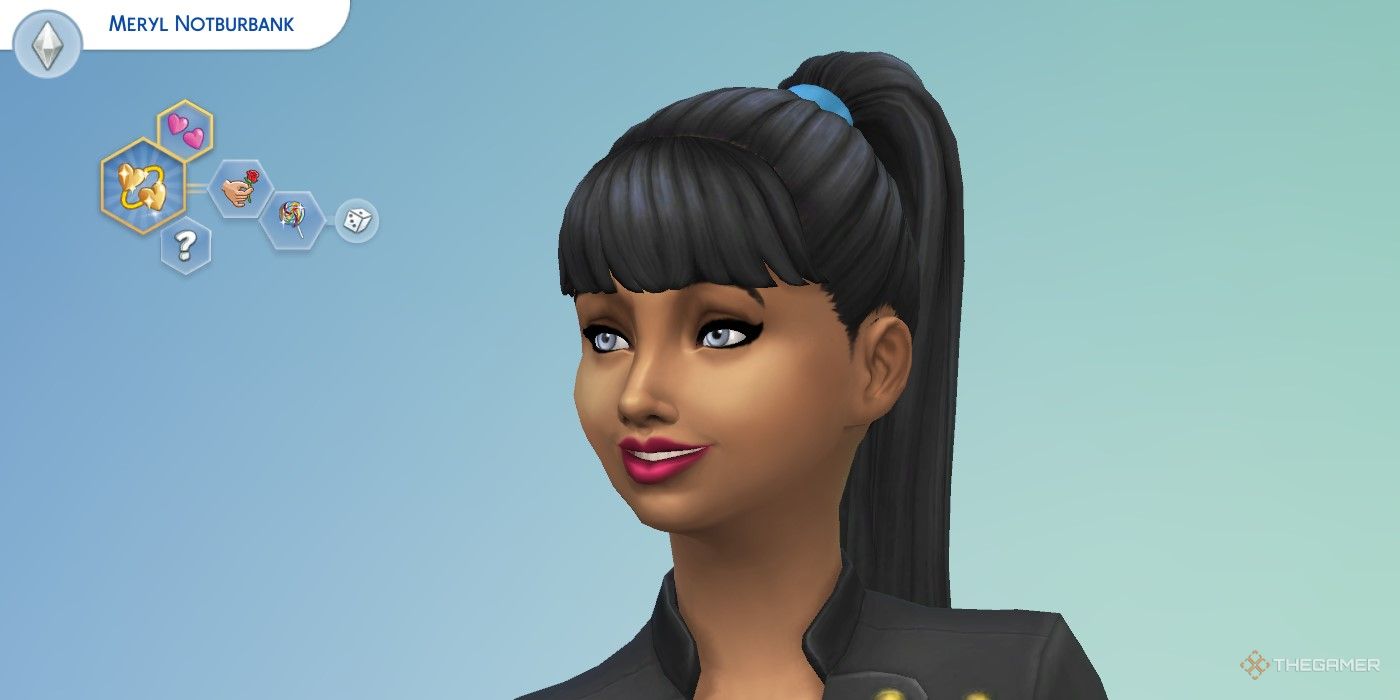 Teenage sim in CAS with UI displaying romantic and cheerful traits.