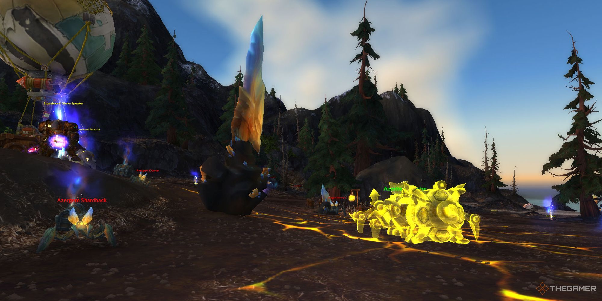 A large Azerite node next to an azerite extractor, witih various enemies around it. 