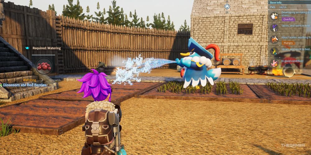 Penking is watering the crops in Palworld
