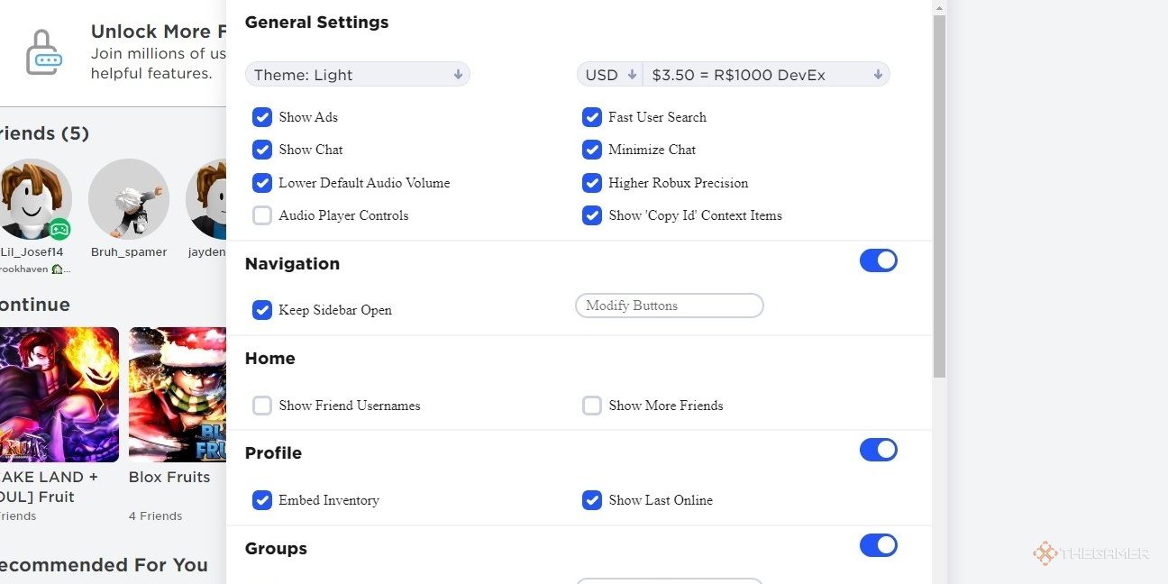 Robox Chrome Extension Showing Settings
