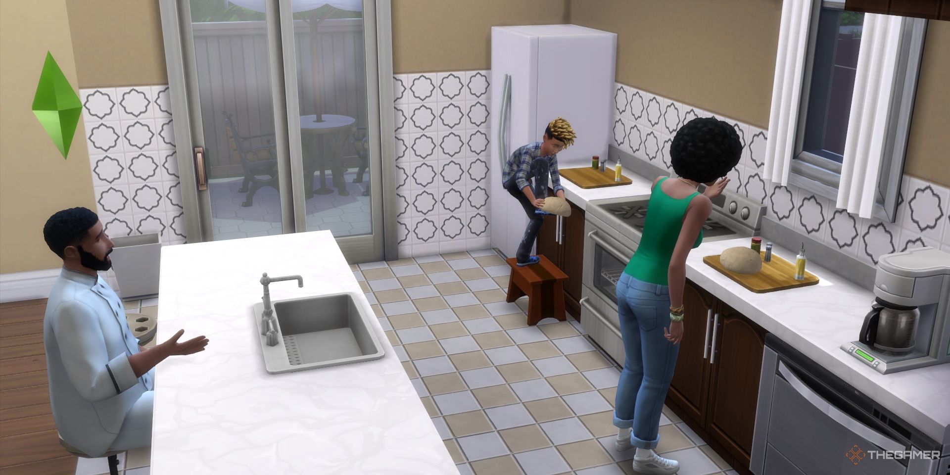 Sims 4 3 characters in kitchen cooking-1
