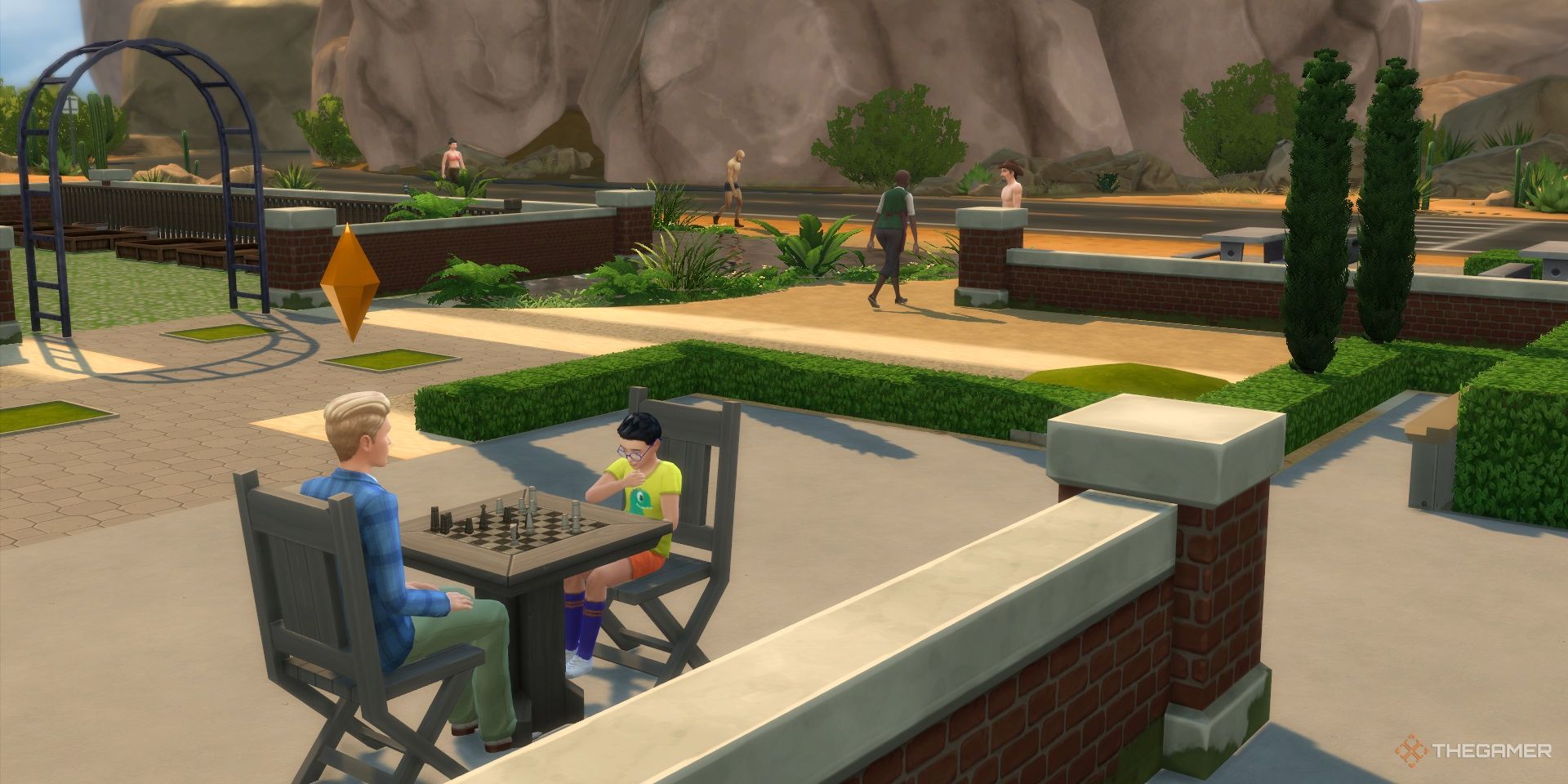 Sims 4 playing chess in park-1