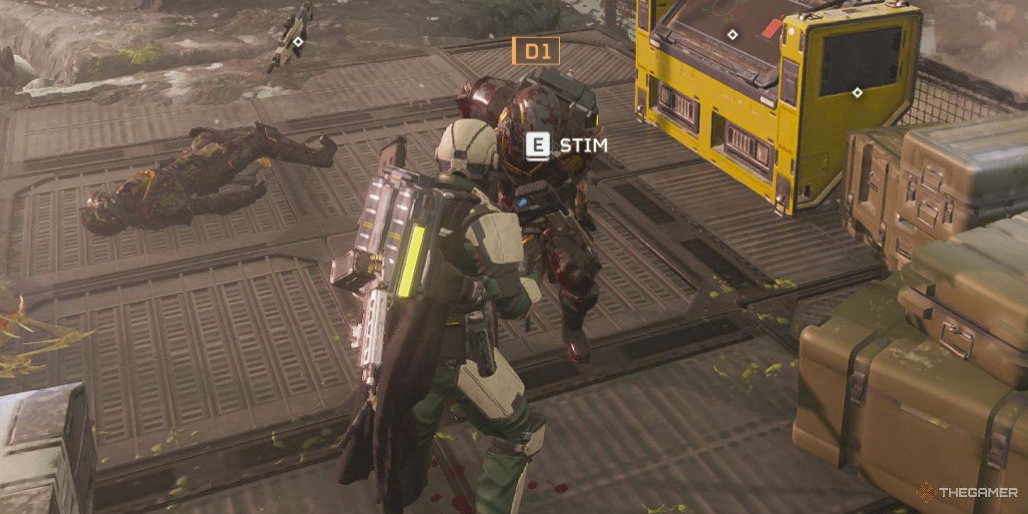 Helldivers 2 showing a Stim prompt on teammate.