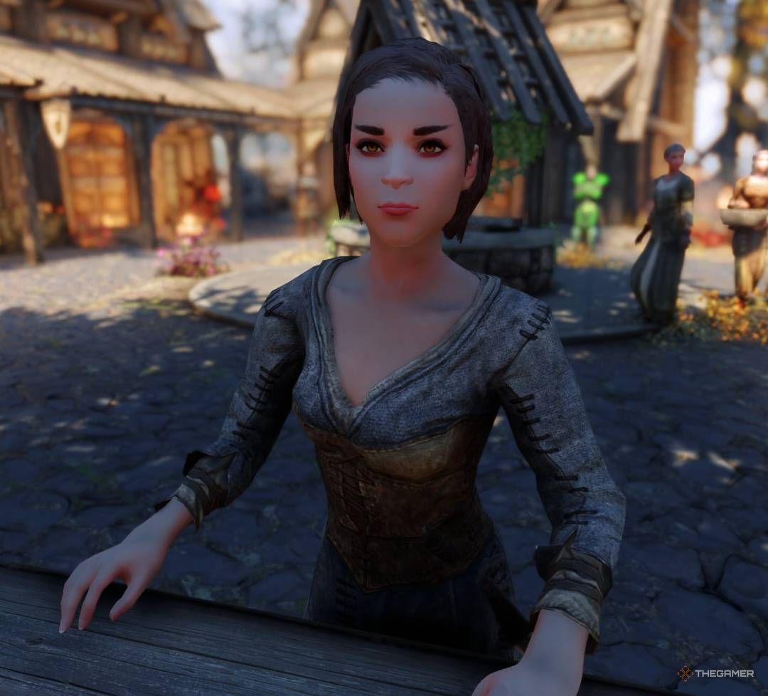 Ysolda works stall in Whiterun Marketplace in Skyrim.