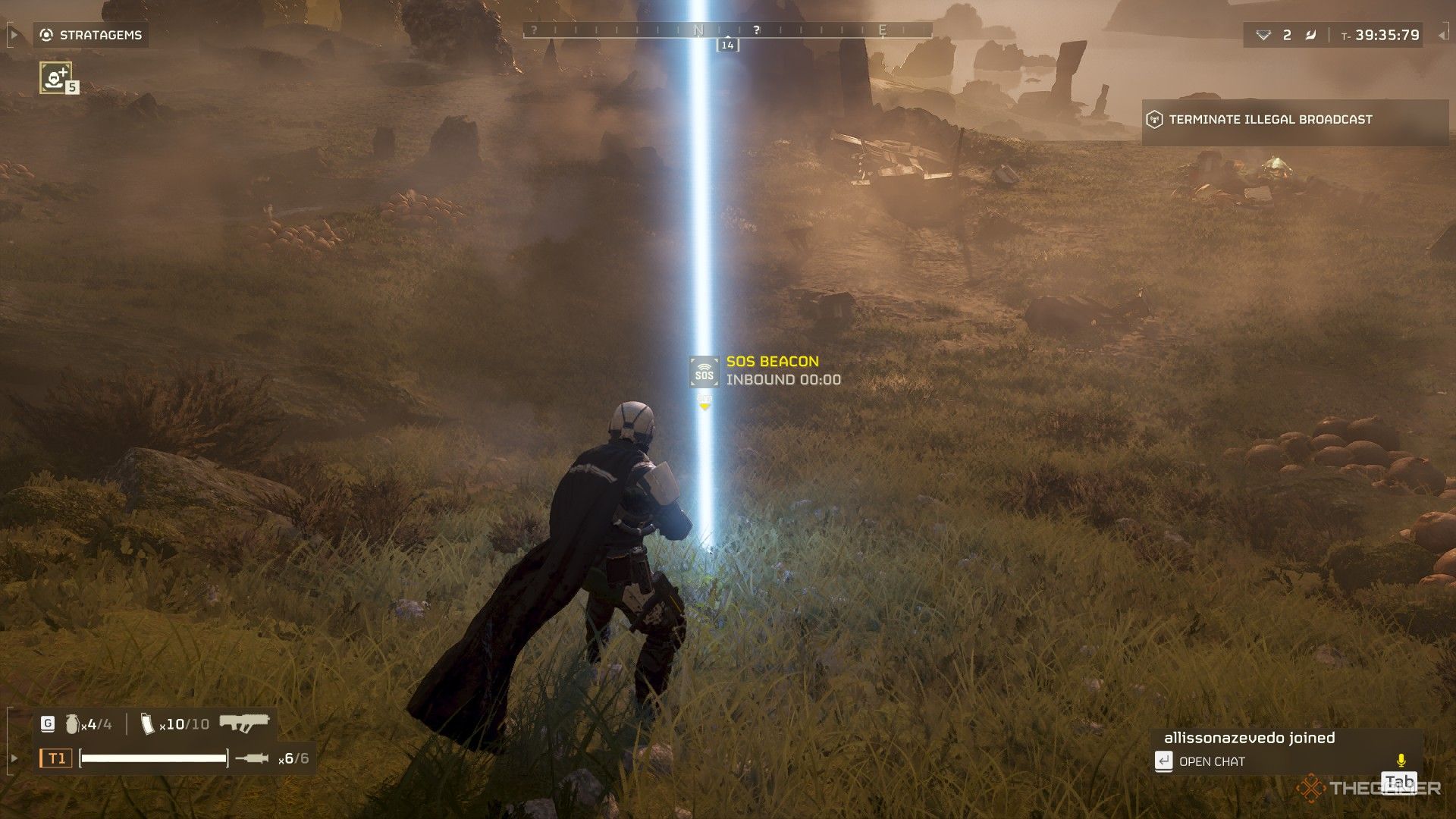 SOS Beacon being called down in Helldivers 2.