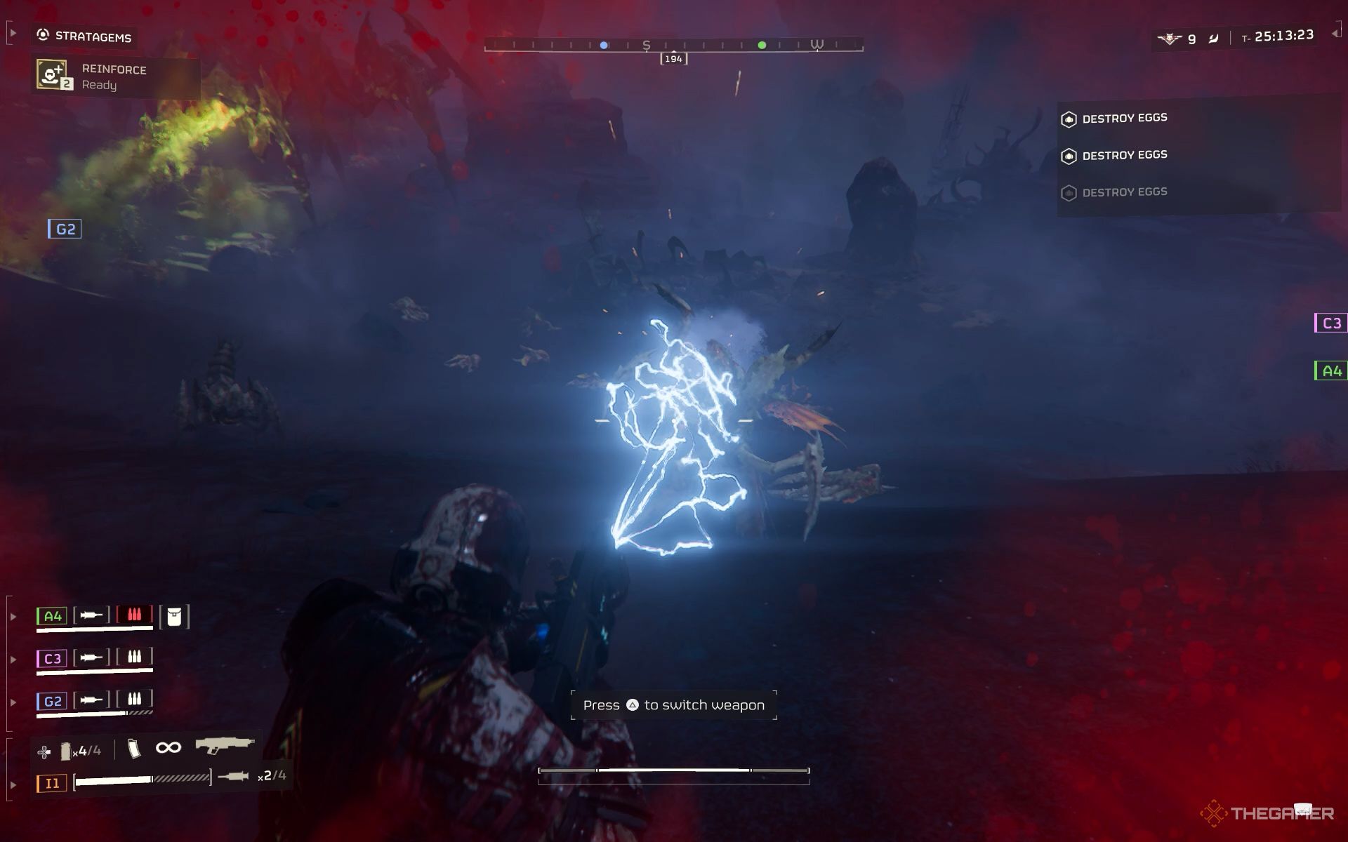 A player killing a hunter using Blitzer in Helldivers 2