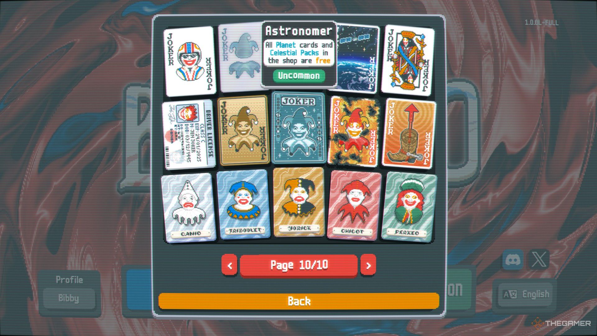 A screenshot from Balatro showing the last page of Jokers, with the 'Astronomer' joker selected and its description reading 'All Planet Cards and Celestial Packs in the Shop are free."