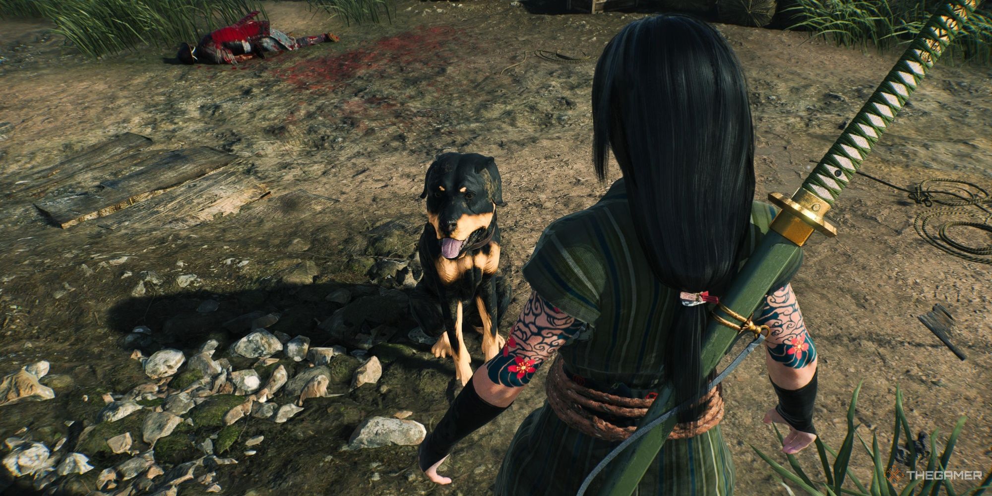 A custom Ronin and a dog in Rise of the Ronin