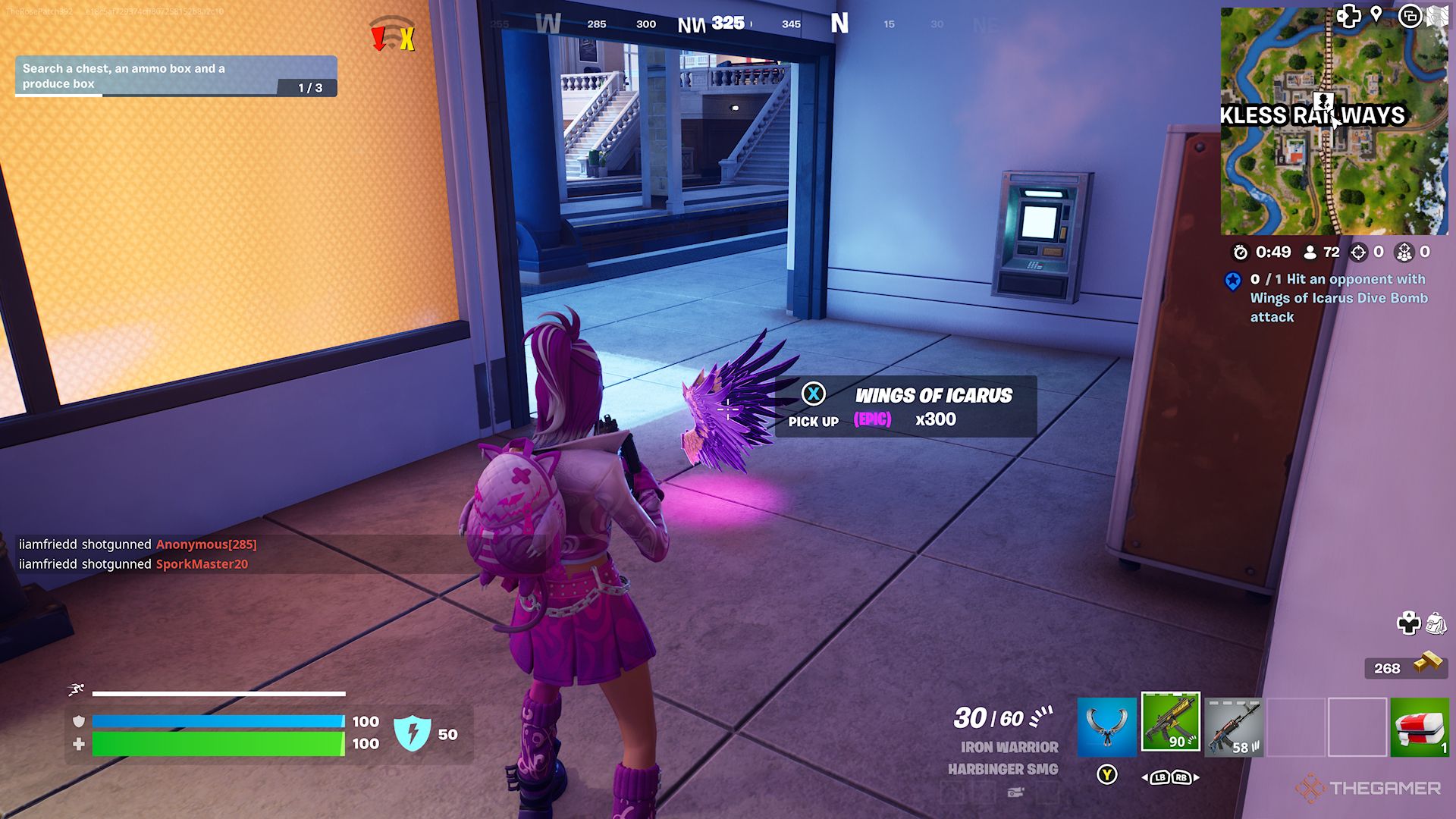 Finding the Wings of Icarus on the ground at Reckless Railways in Fortnite: Chapter 5, Season 2.