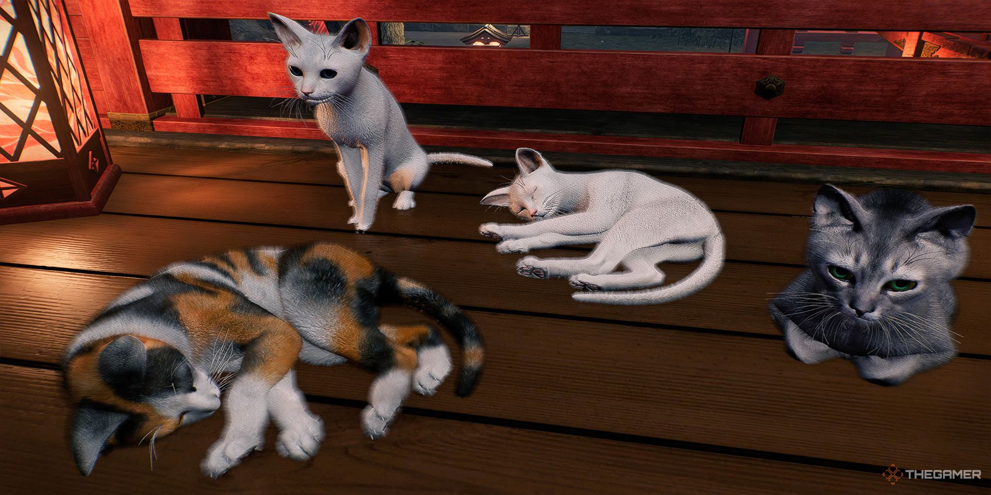 Usugumo Dayu's snuggle on the hardwood floor of the Miyozaki Pleasure District in Rise Of The Ronin.