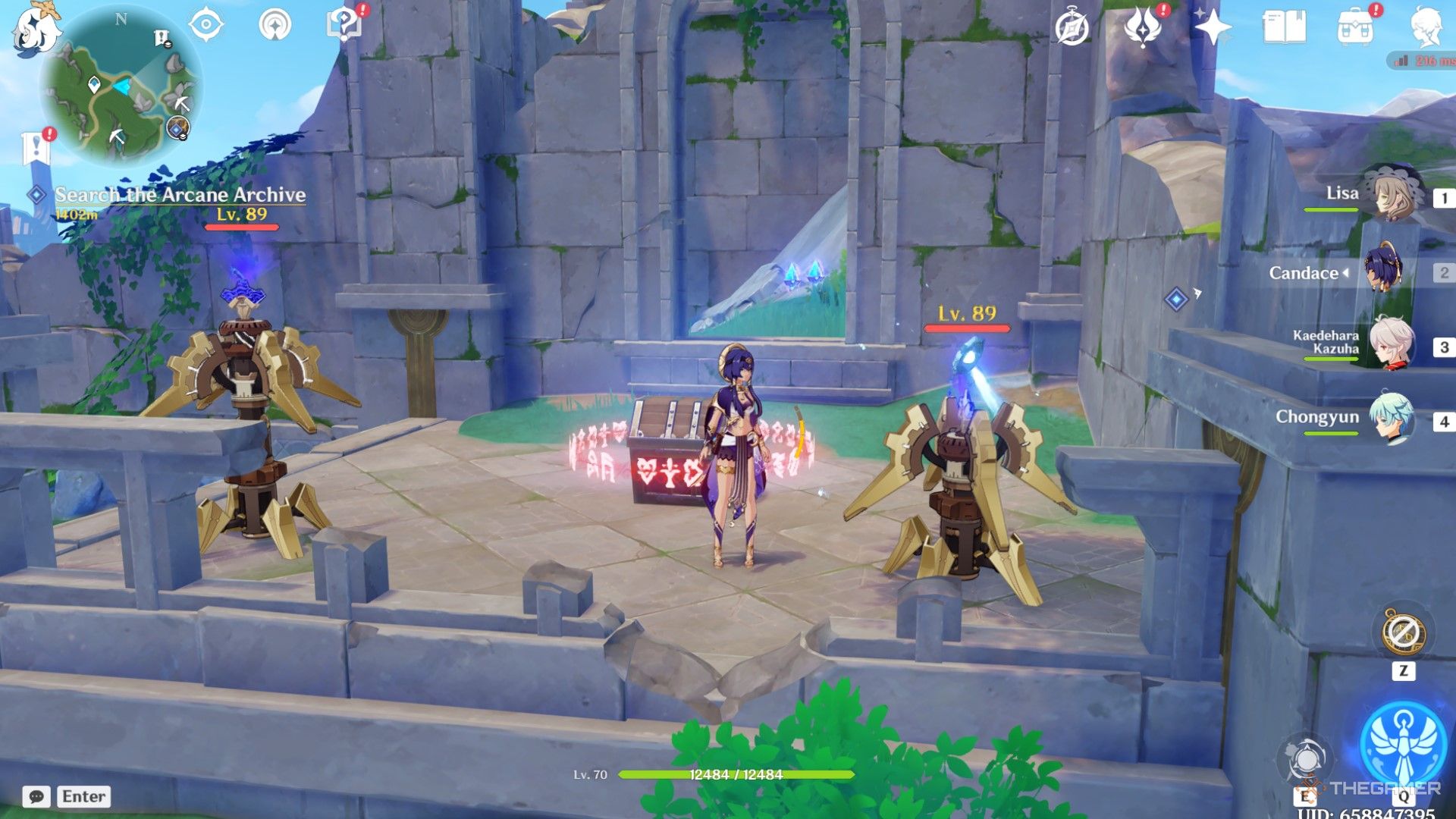 Candace stands next to a chest in Genshin Impact