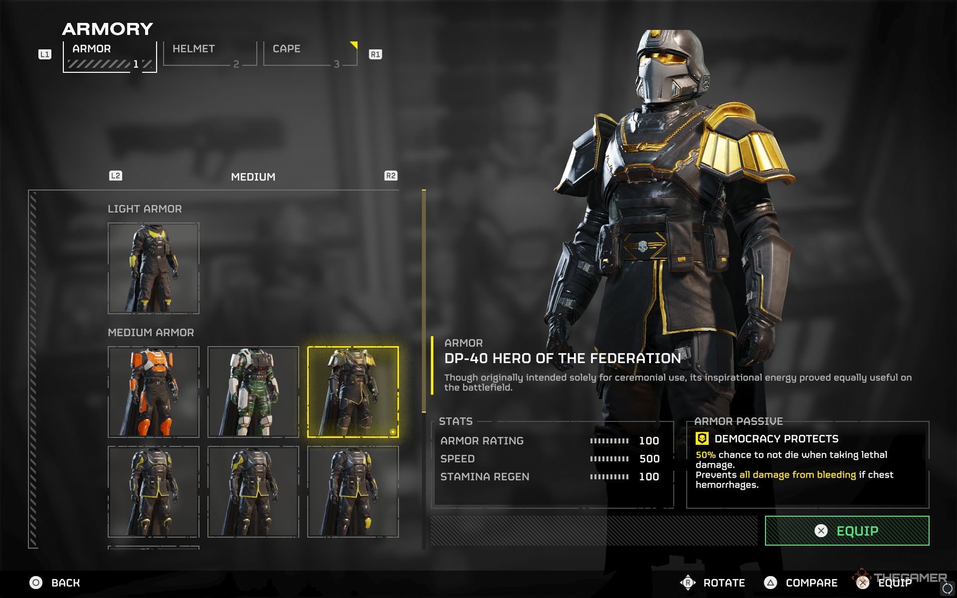 DP-40 Hero of the Federation armor stats in Helldivers 2