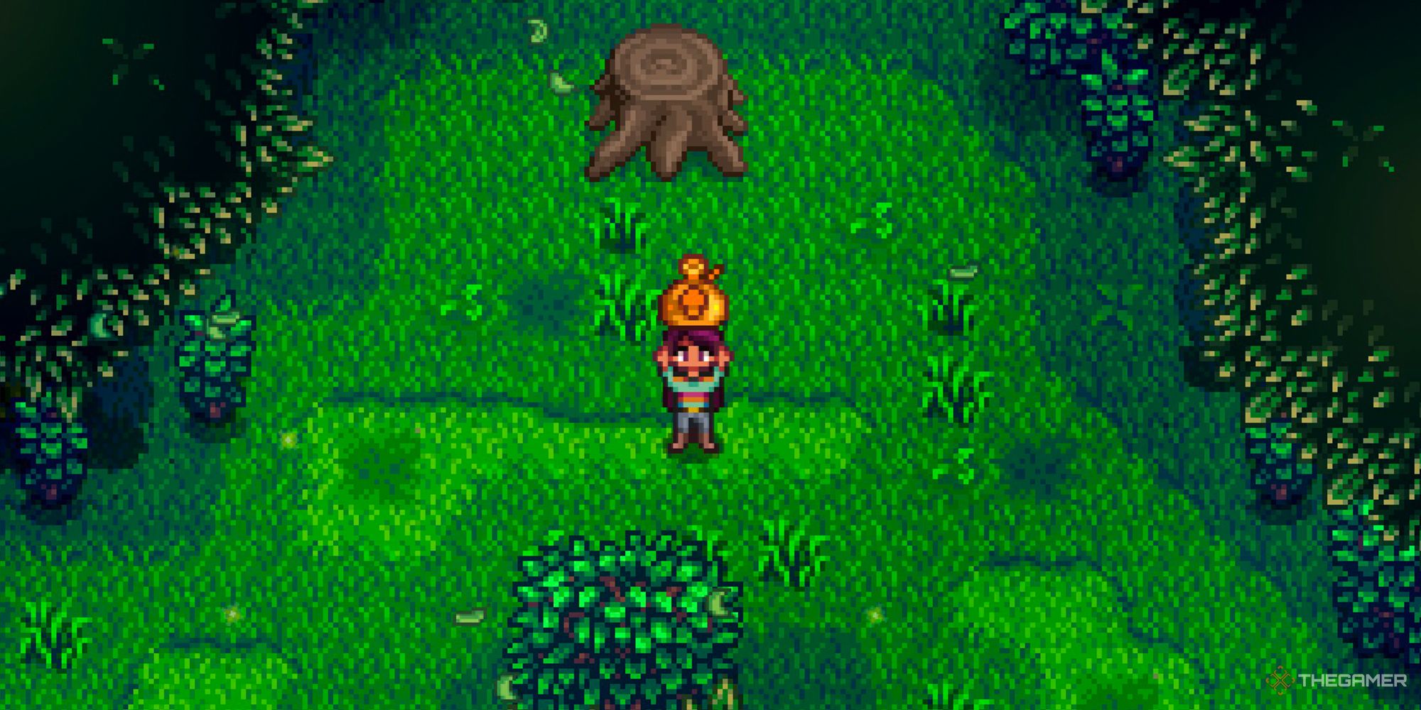 Stardew Valley Farmer Holding Up Dried Chanterelles.