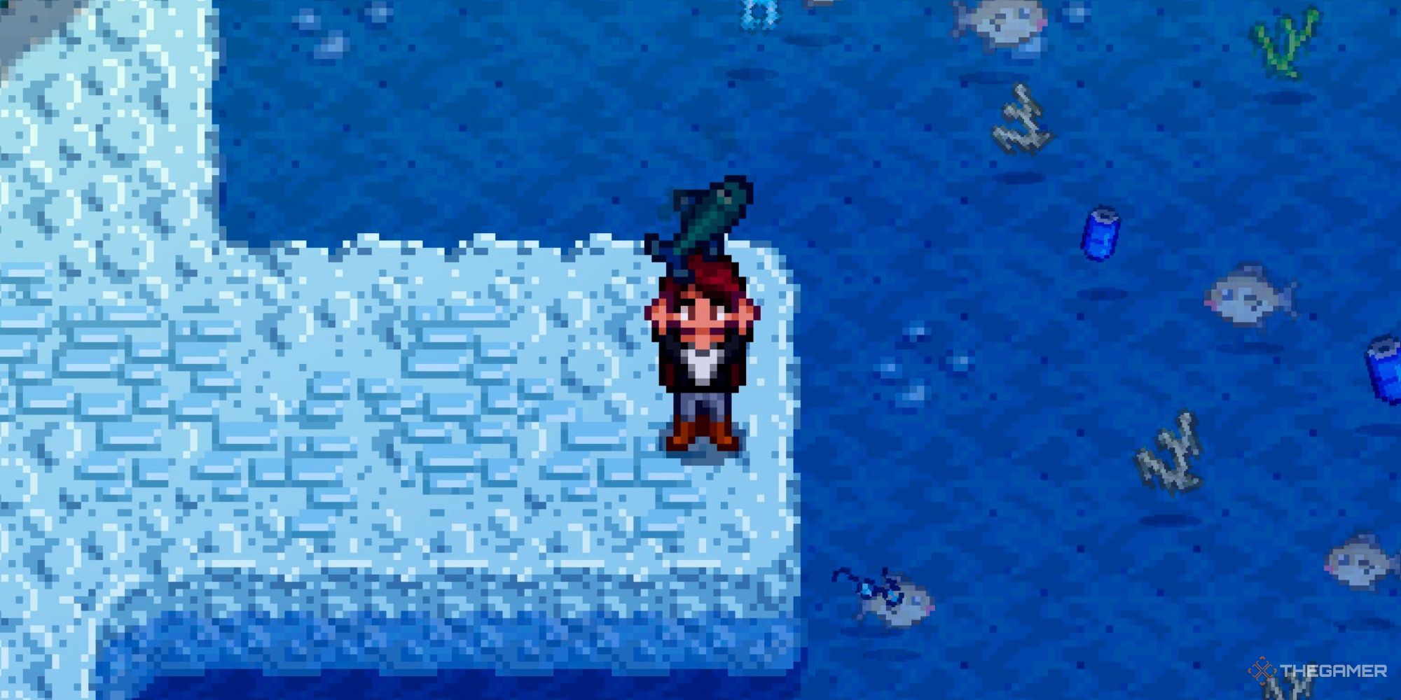 Farmer Holding Up Smoked Ice Pip in Stardew Valley