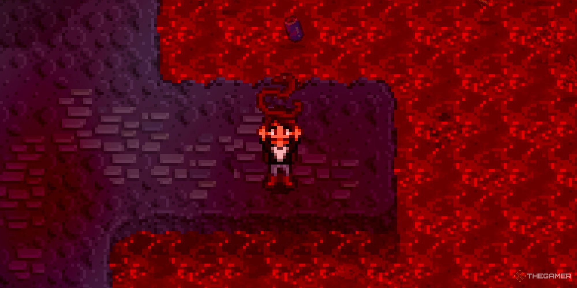 Farmer Holding Up Smoked Lava Eel in Stardew Valley.