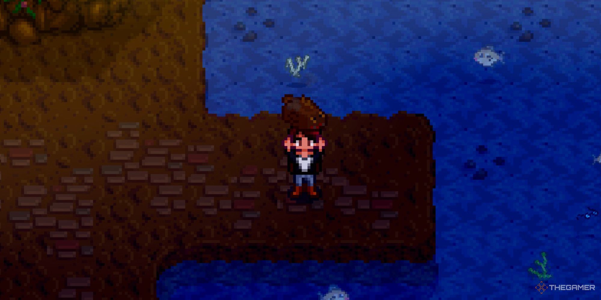 Farmer Holding Up Smoked Stonefish in Stardew Valley