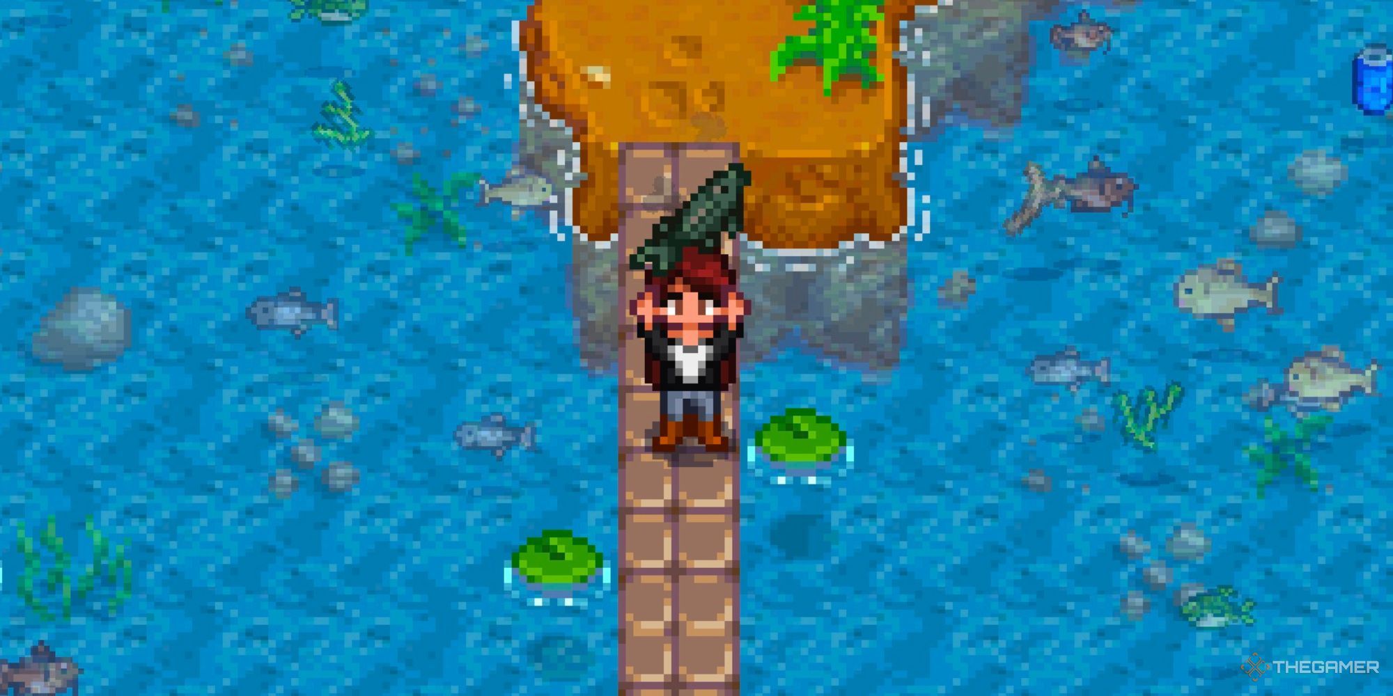 Farmer Holding Up Smoked Sturgeon in Stardew Valley