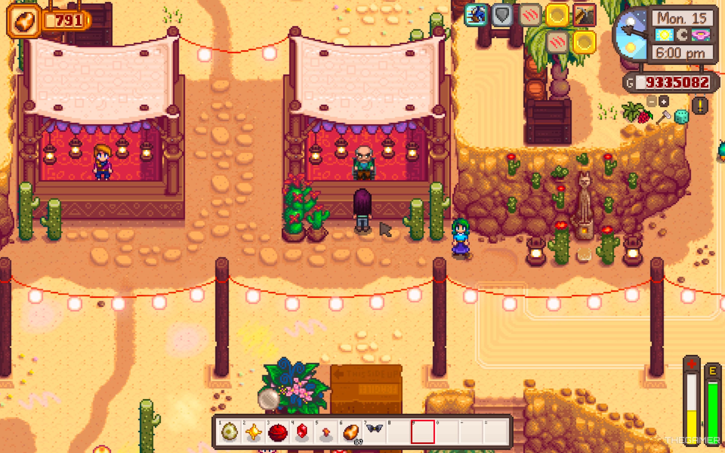 Farmer standing before Geroge's shop during the desert festival