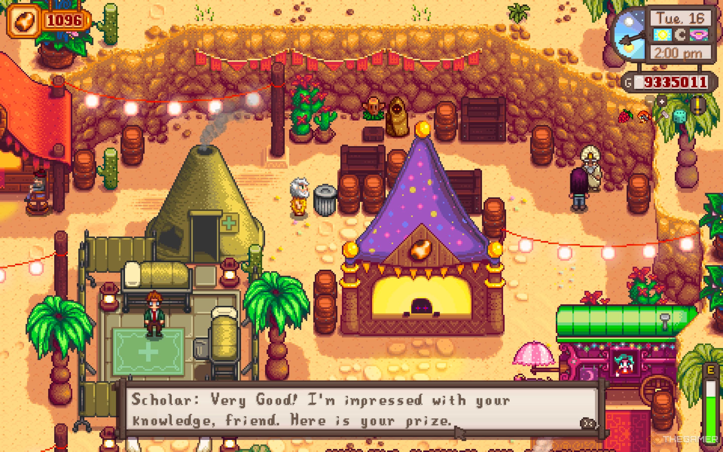 Farmer talking to the Scholar in the top right corner of the desert