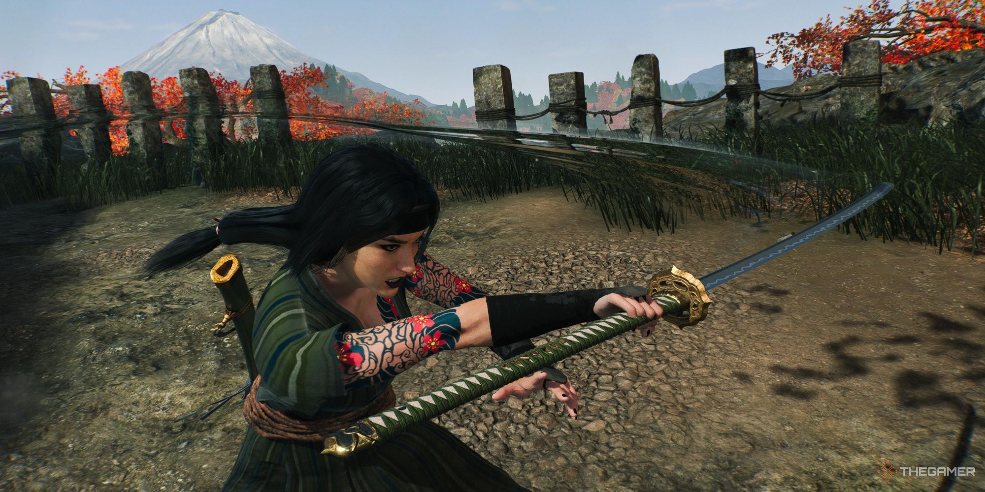 A custom Ronin performing an odachi attack in Rise of the Ronin