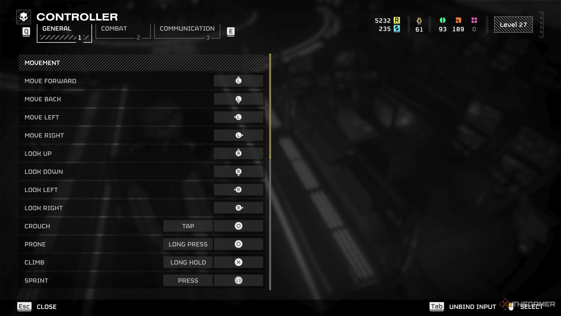A screenshot from Helldivers 2 Controller showing the different bindings for a PS5 controller.