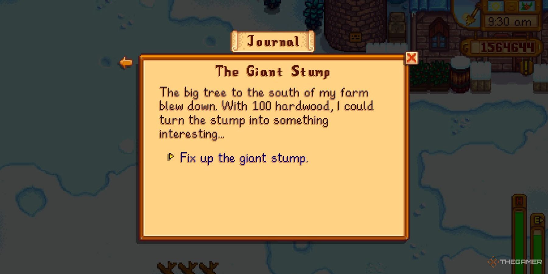 Description of the Giant Stump Quest in Stardew Valley.
