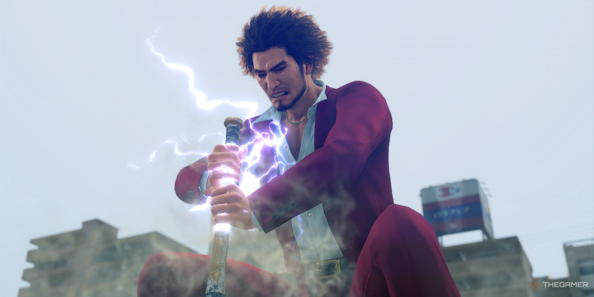 Ichiban pulling a baseball bat out of the ground in yakuza: like a dragon.