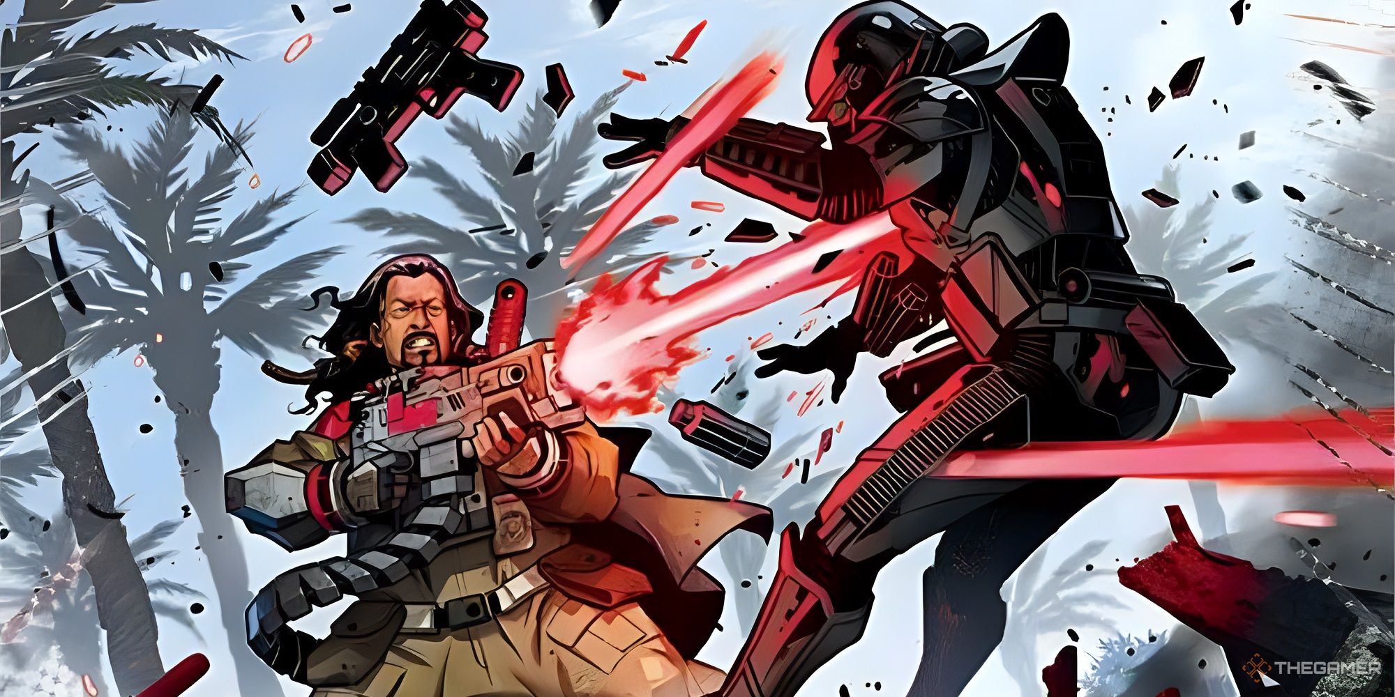 A rebel soldier attacking a shadow stormtroopers