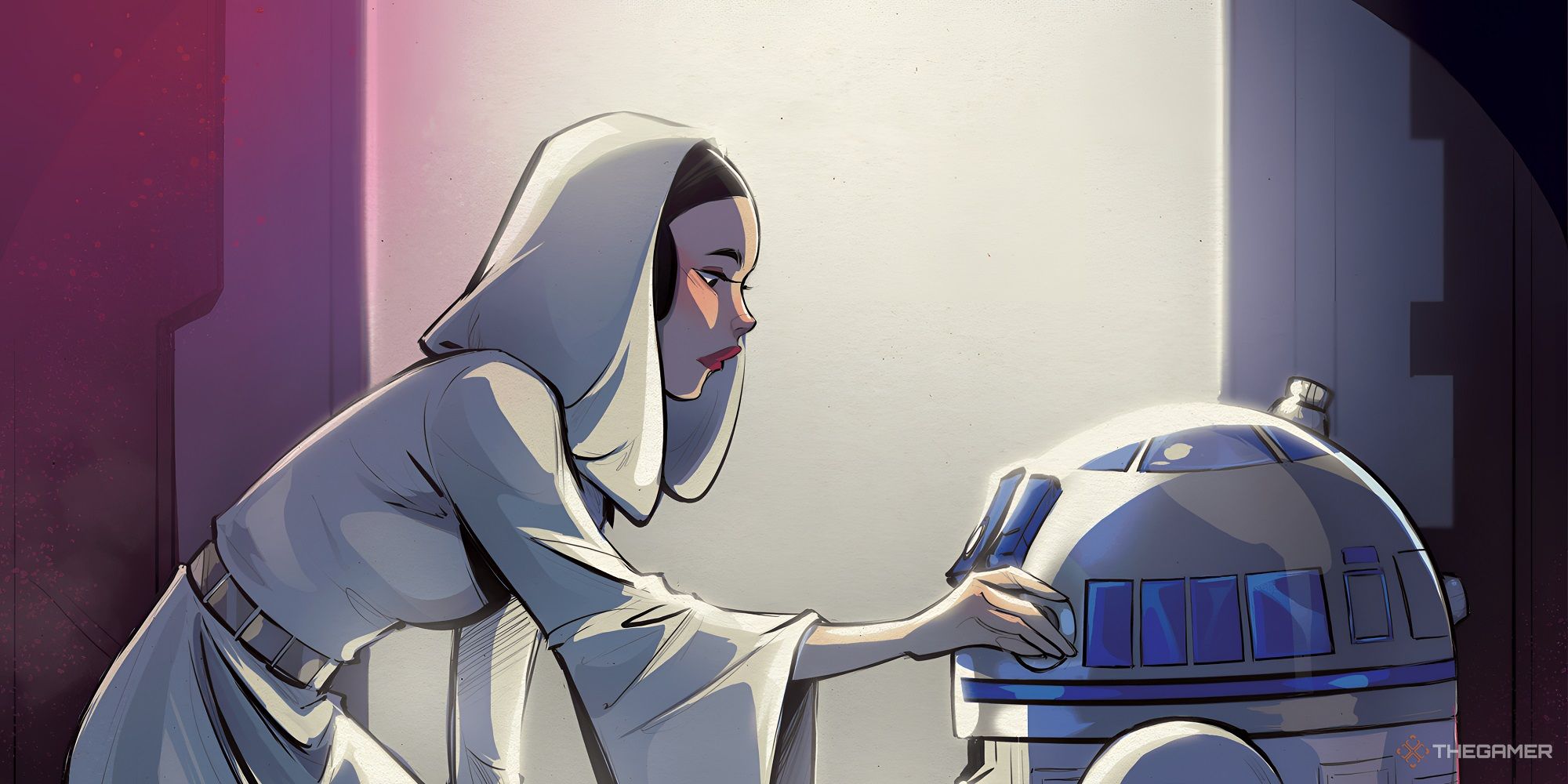 Leia entrusting R2-D2 with a secret message