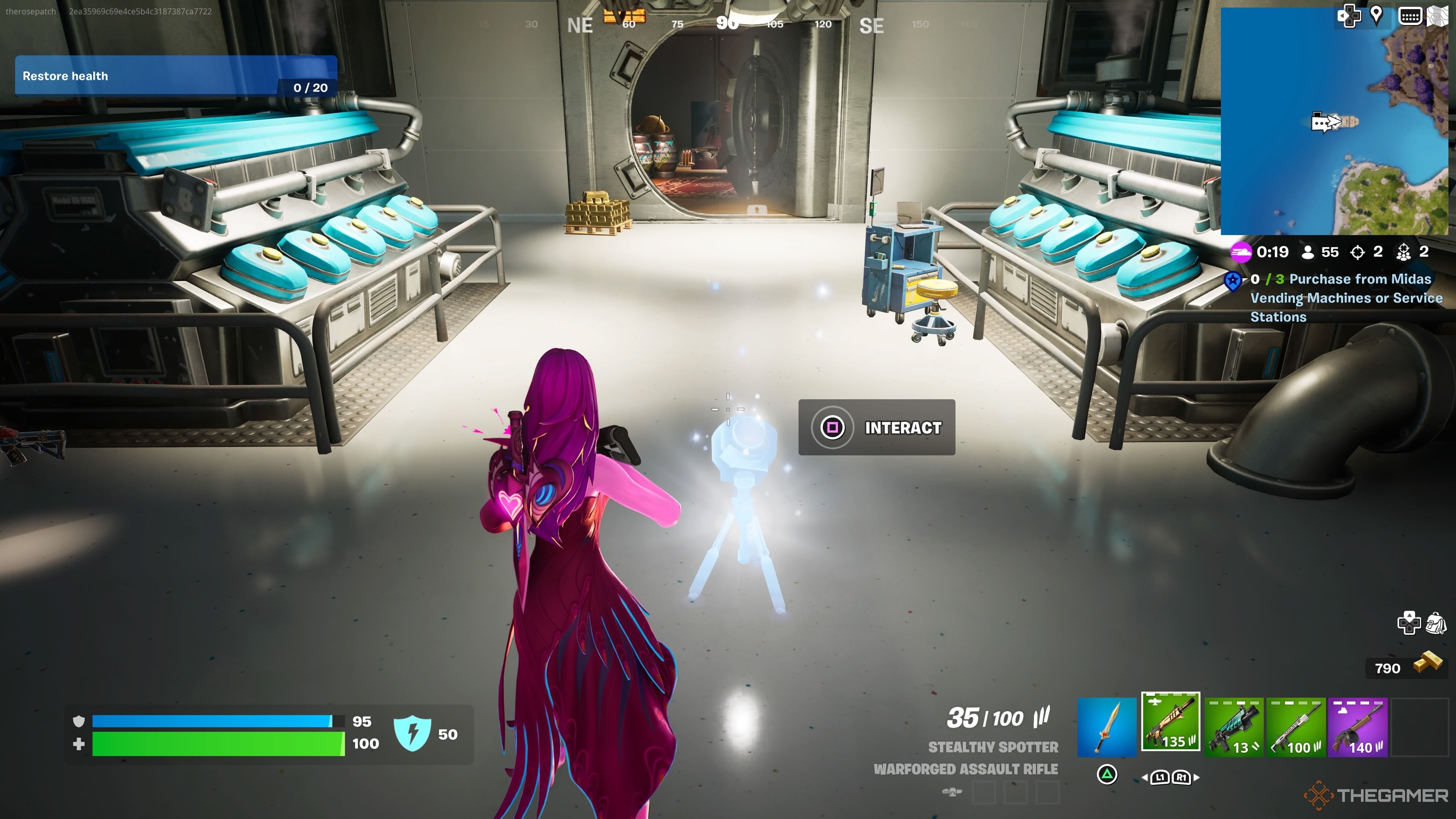 Below decks on the Marigold Yacht, about to activate the scanner to scan for bugs in Fortnite chapter 5 season 2. 