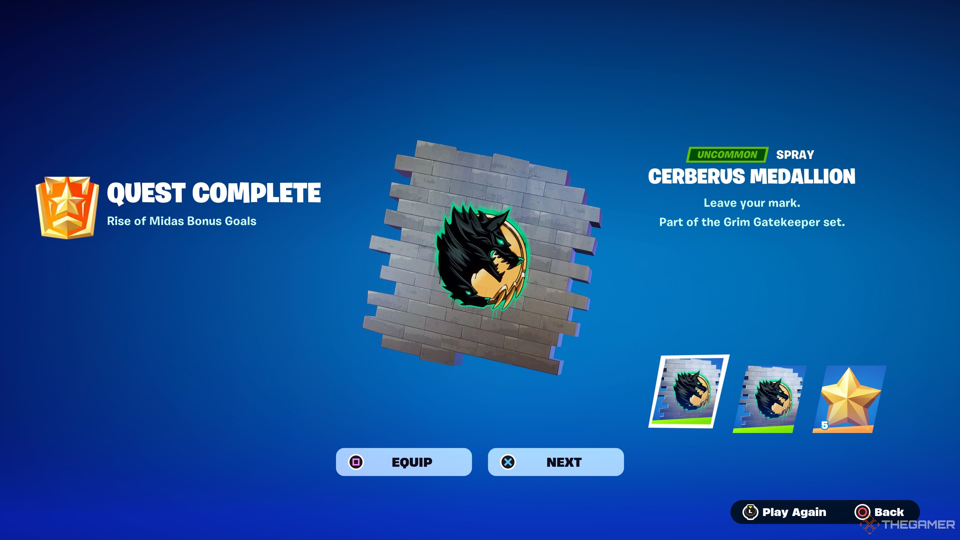 Screenshot of receiving one of the Rise of Midas Bonus Rewards in Fortnite Chapter 5 Season 2.