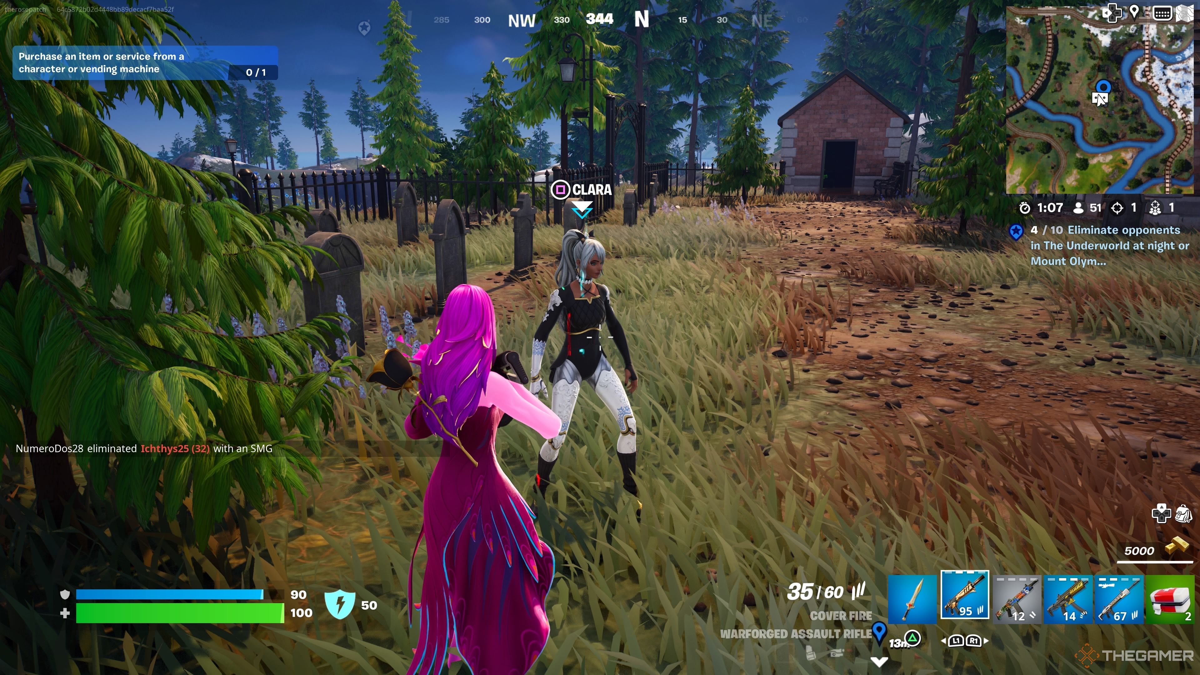 Talking to Clara at the cemetery in Fortnite Chapter 5 Season 2.