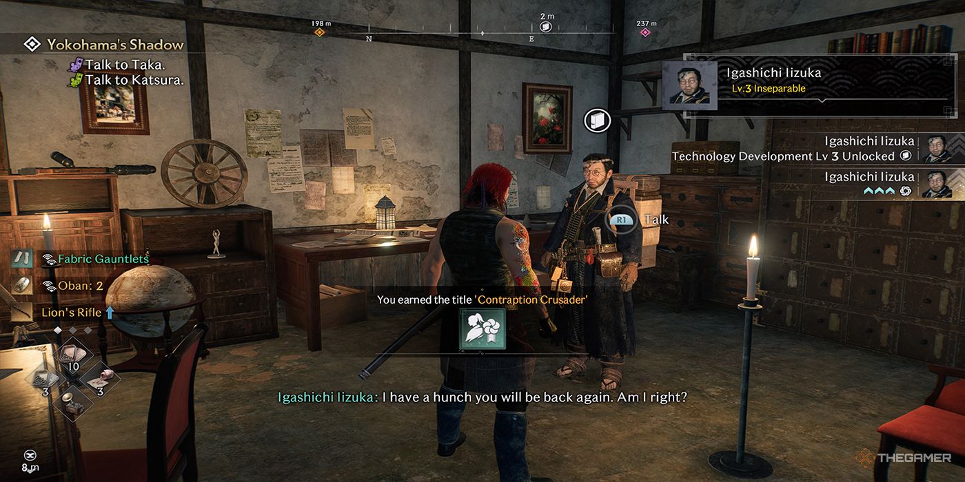 The protagonist stands with in Igashichi Iizuka inside his office after finishing a conversation in Rise Of The Ronin.