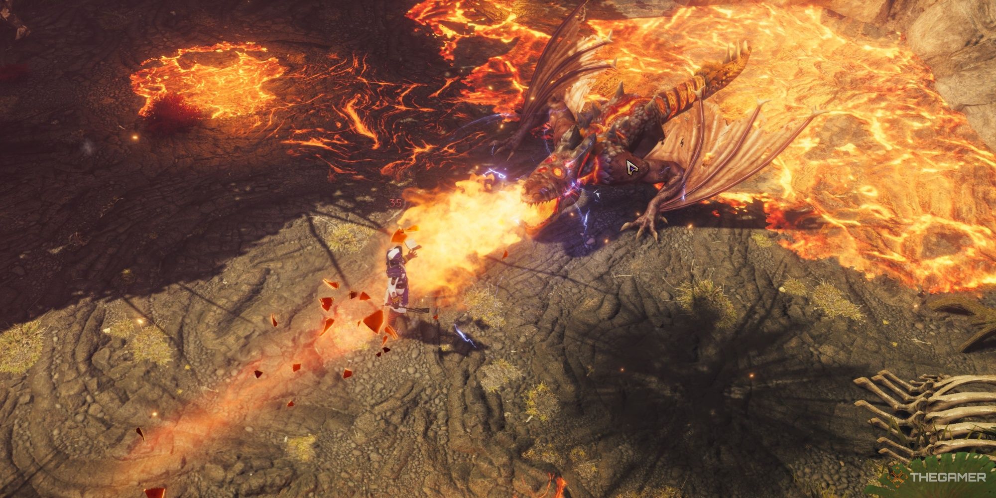 Last Epoch Mage Standing In Dragon's Flaming Breath Attack