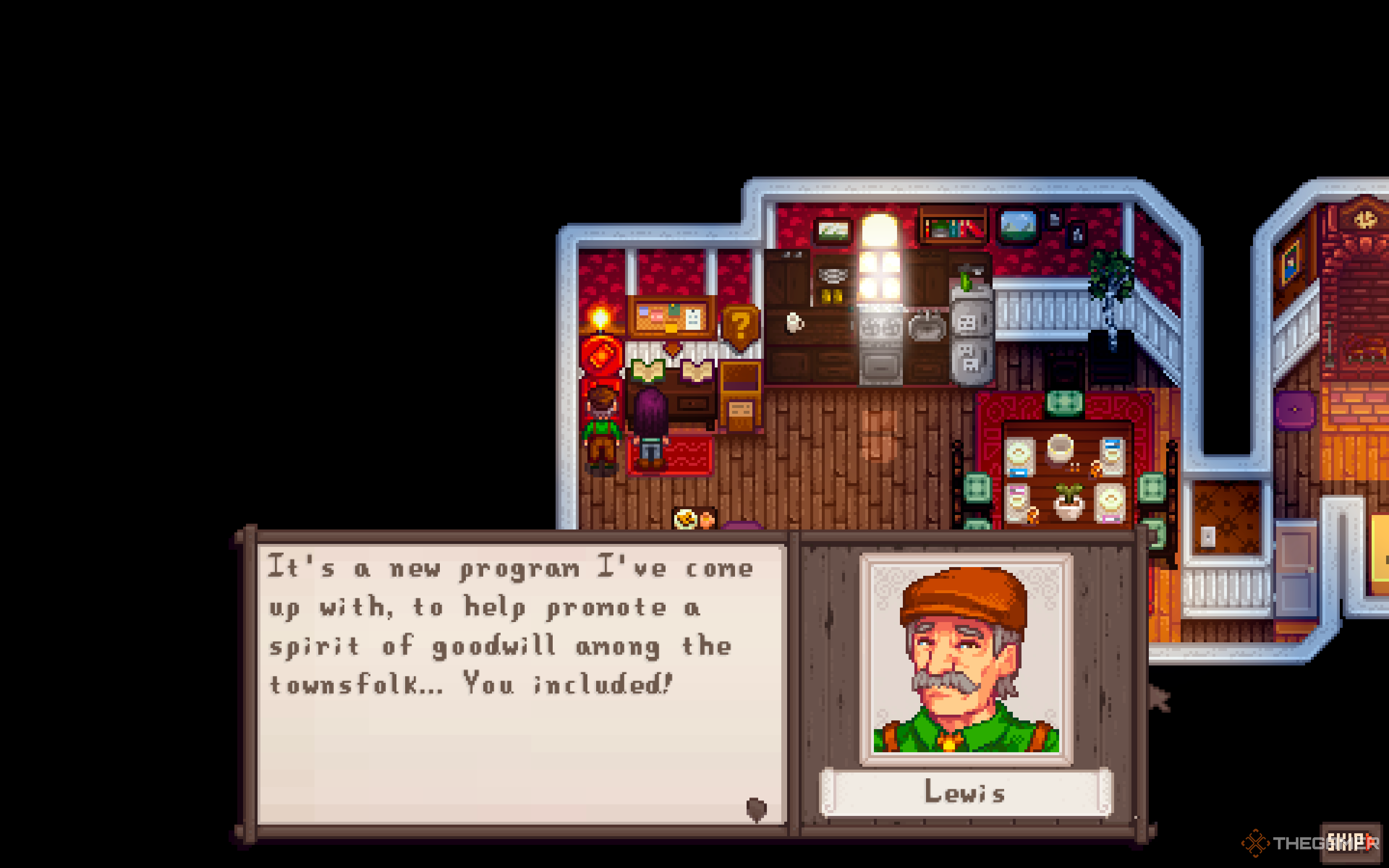 Mayor Lewis saying %22It's a new program I've come up with to help promote a spirit of goodwill among the townsfolk...You included!%22