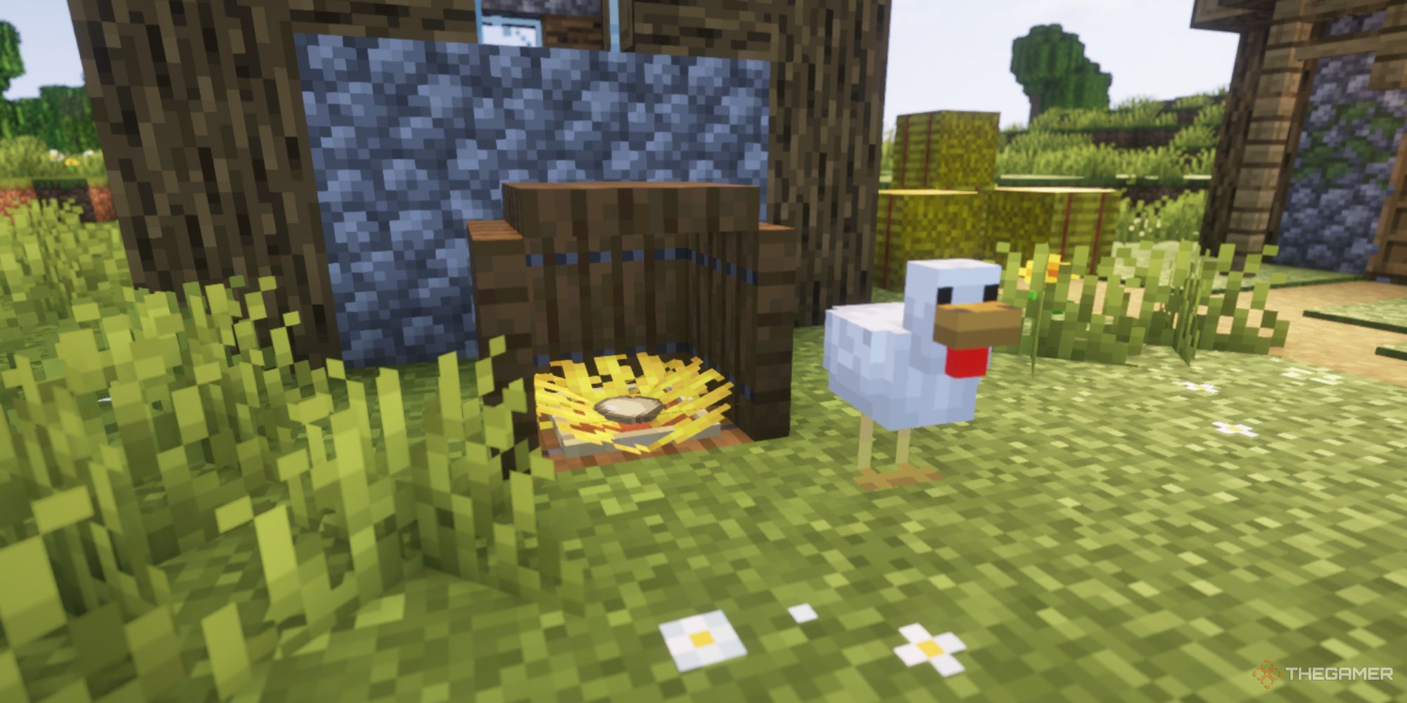 minecraft easy outdoor decor chicken nest