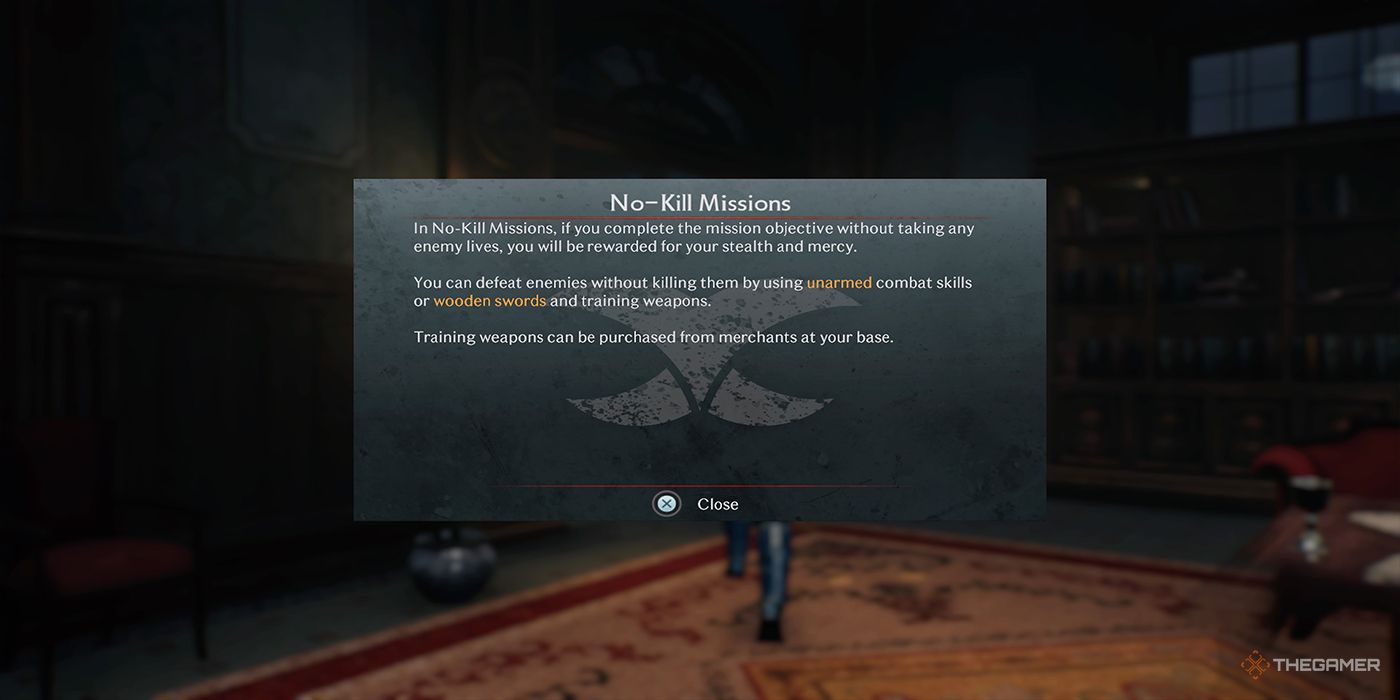 A tutorial card explaining No-Kill missions in Rise Of The Ronin.