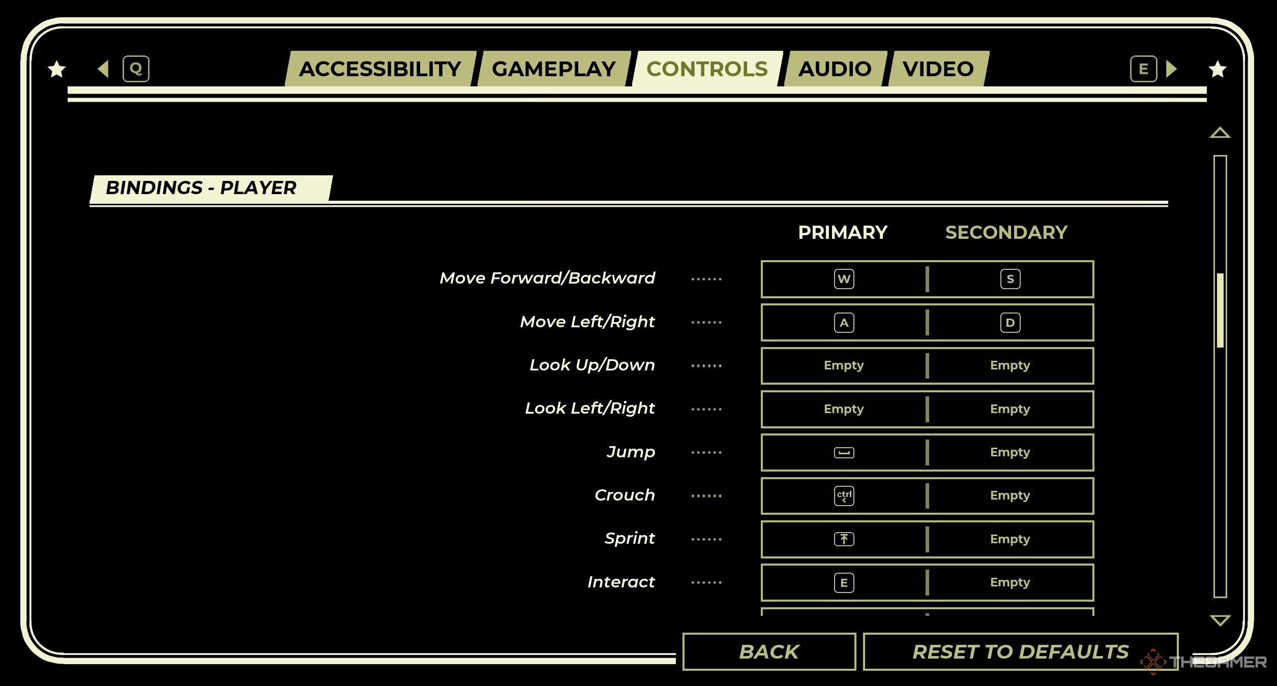 The Keybinds Settings Page